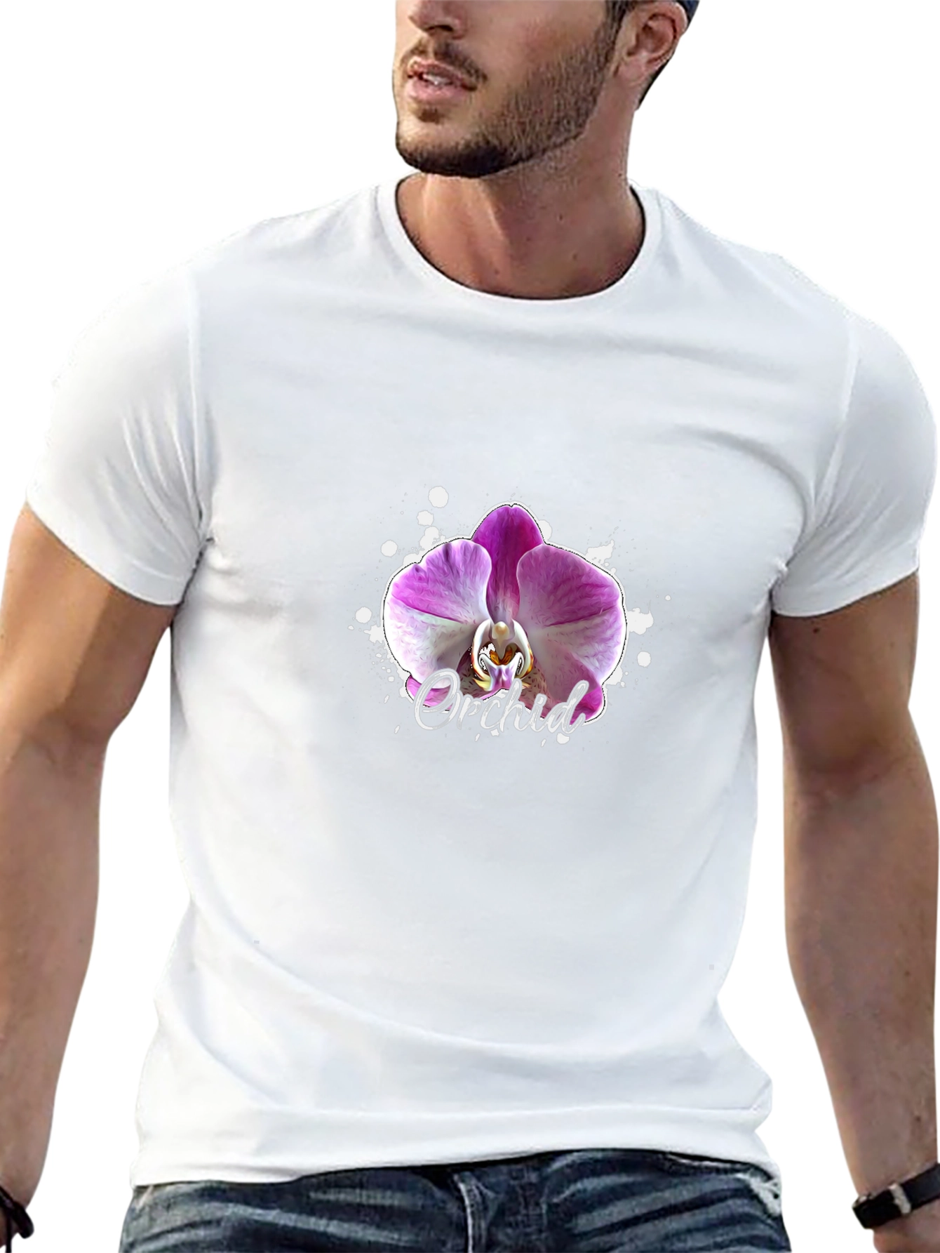 Orchid Flower Graphic Black T-Shirt