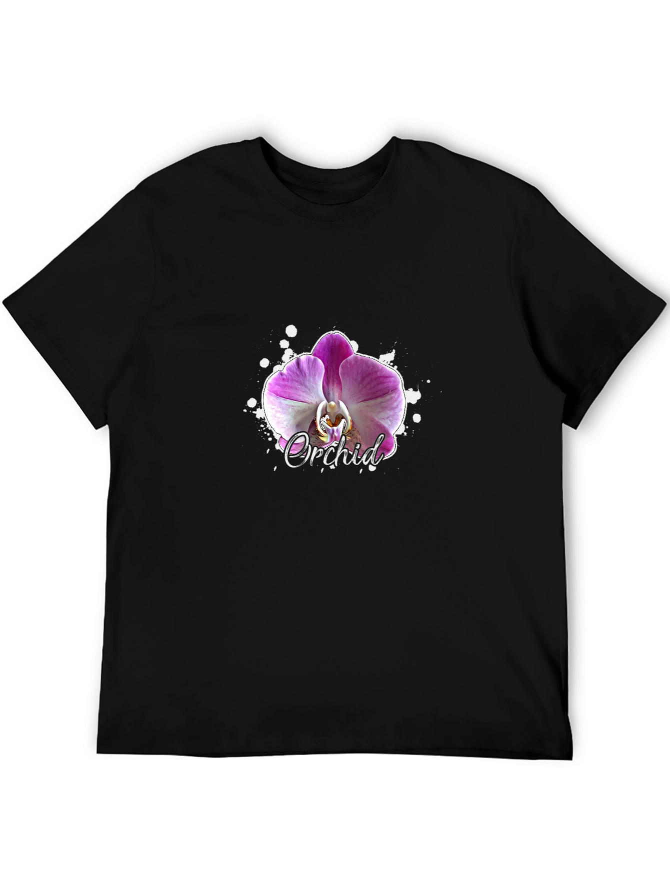 Orchid Flower Graphic Black T-Shirt