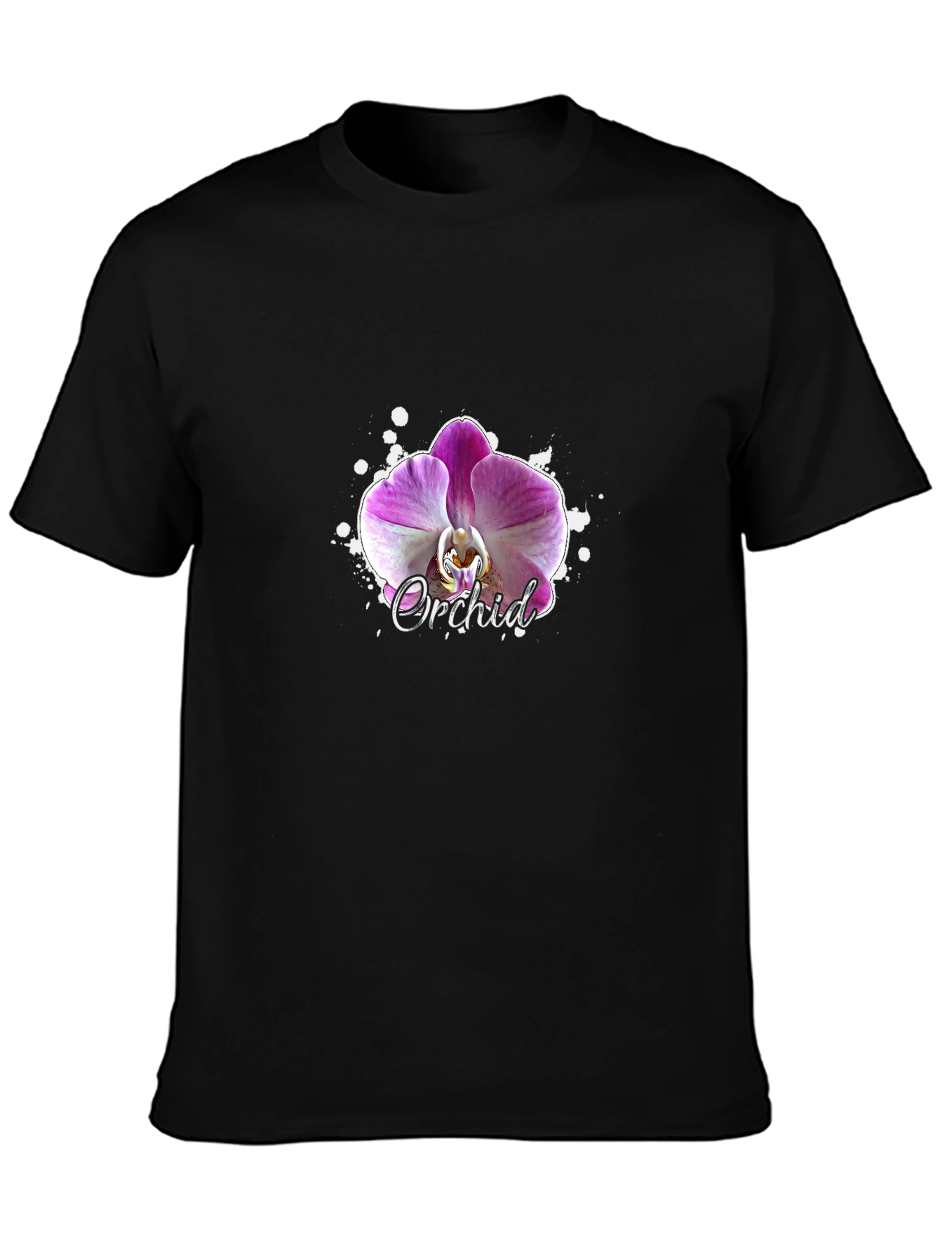 Orchid Flower Graphic Black T-Shirt