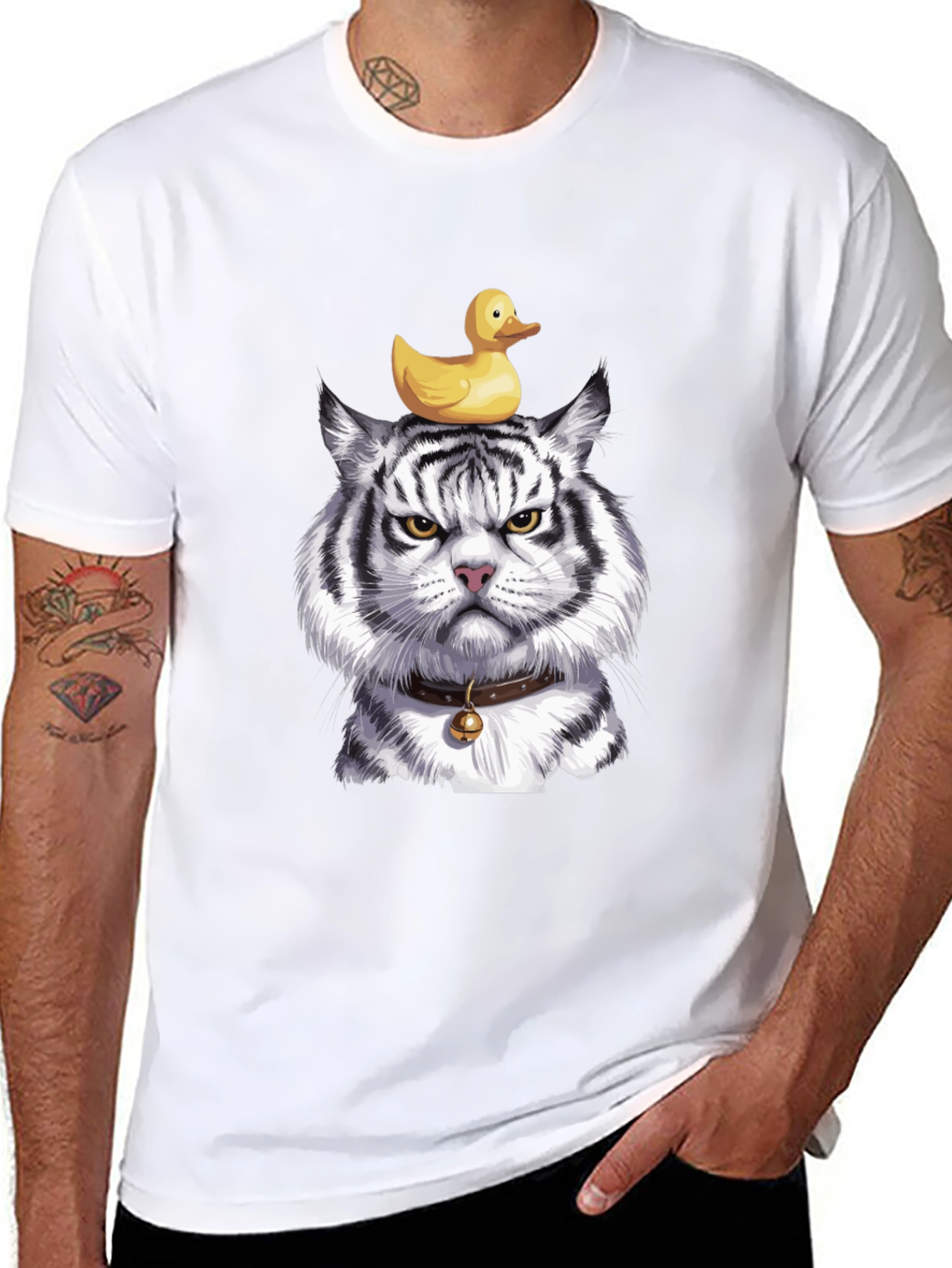 Tiger with Duck on Head Graphic Tee