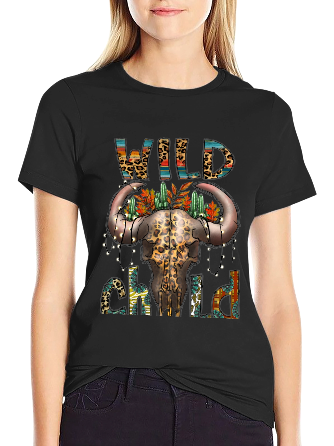 Wild Child Bull Skull Graphic Tee - Western Style