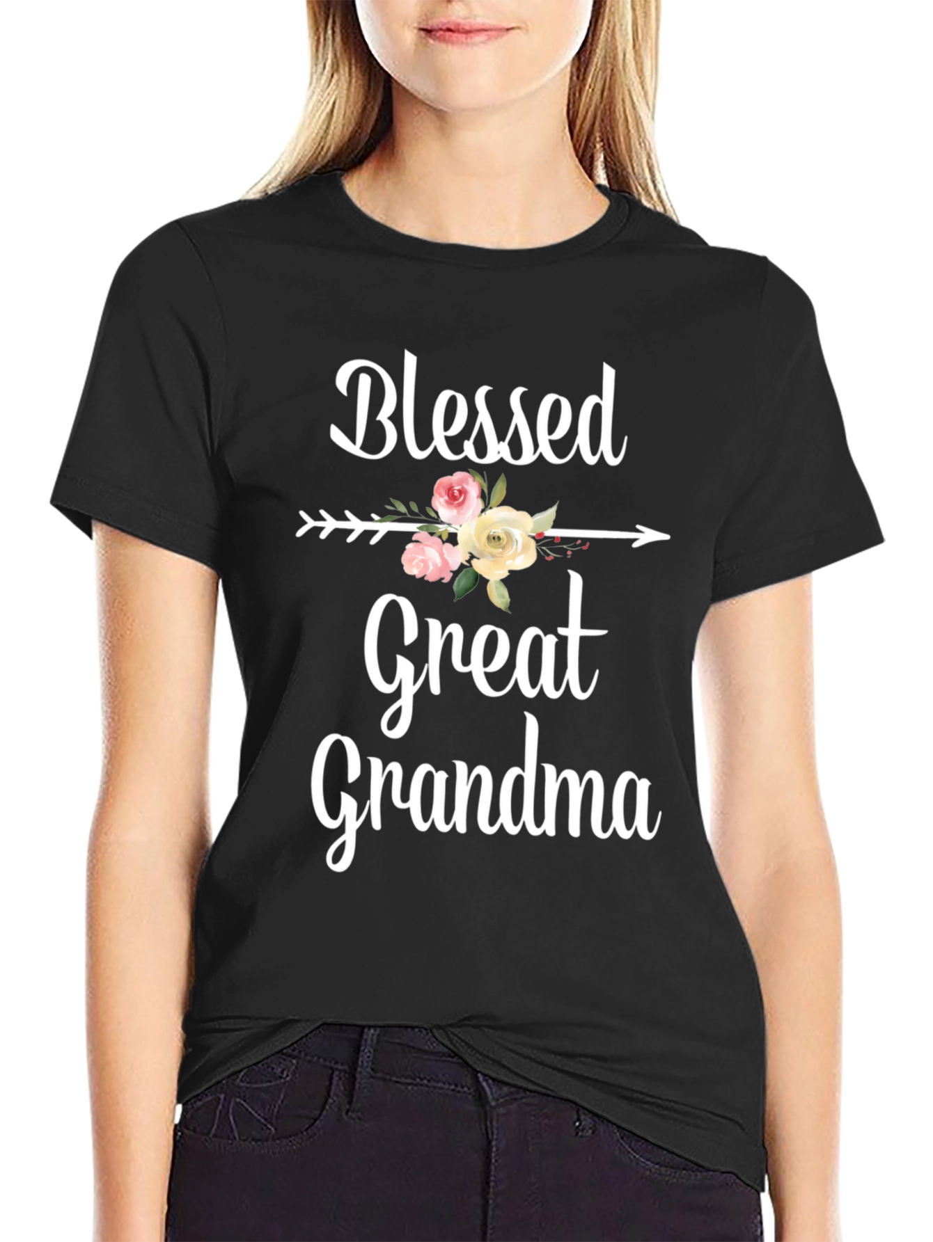 Blessed Great Grandma Floral Arrow Graphic Tee