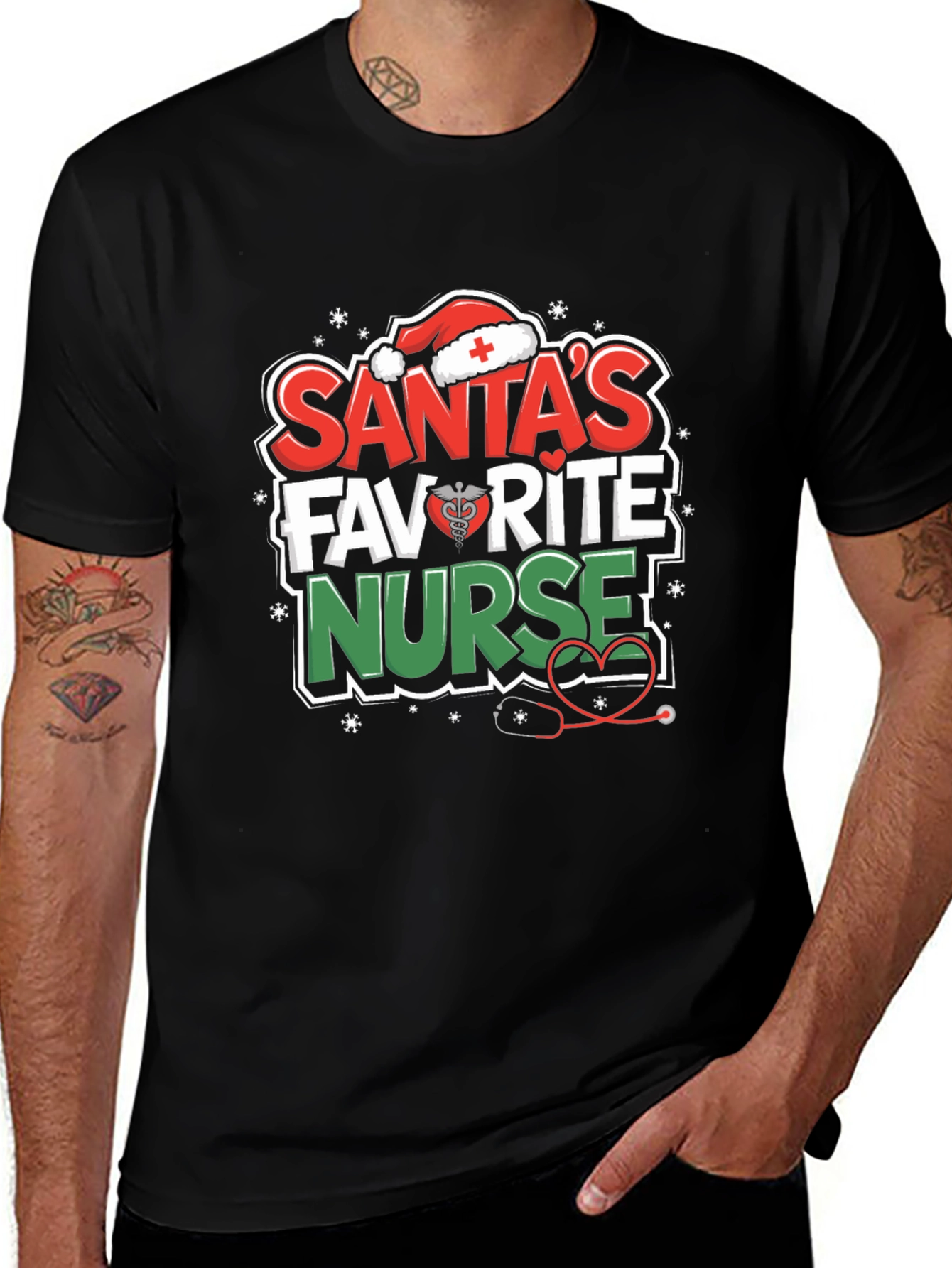 Santas Favorite Nurse T-Shirt - Holiday Medical Apparel