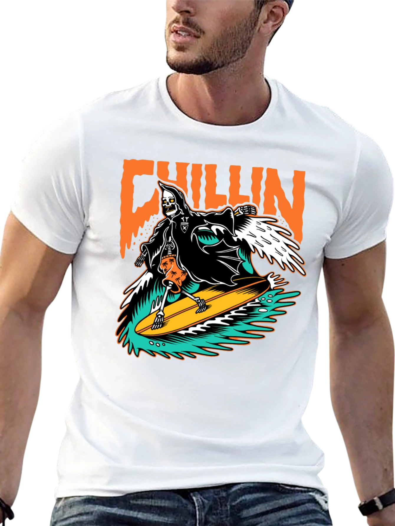 Chillin Grim Reaper Surfing T-Shirt