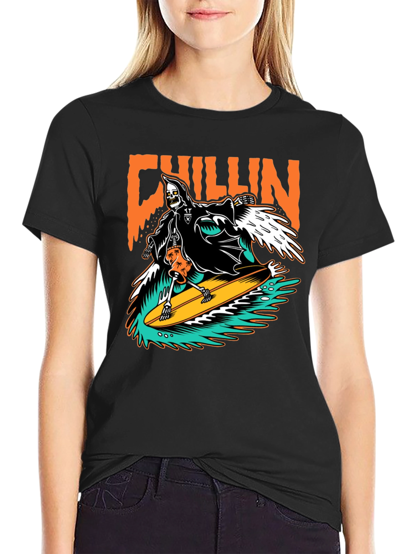 Chillin Grim Reaper Surfing T-Shirt