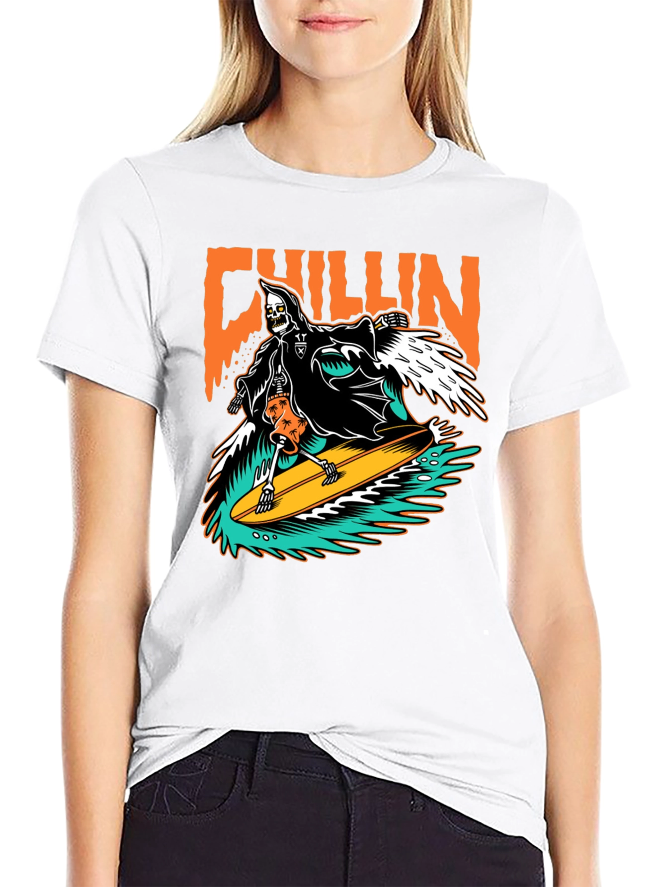 Chillin Grim Reaper Surfing T-Shirt