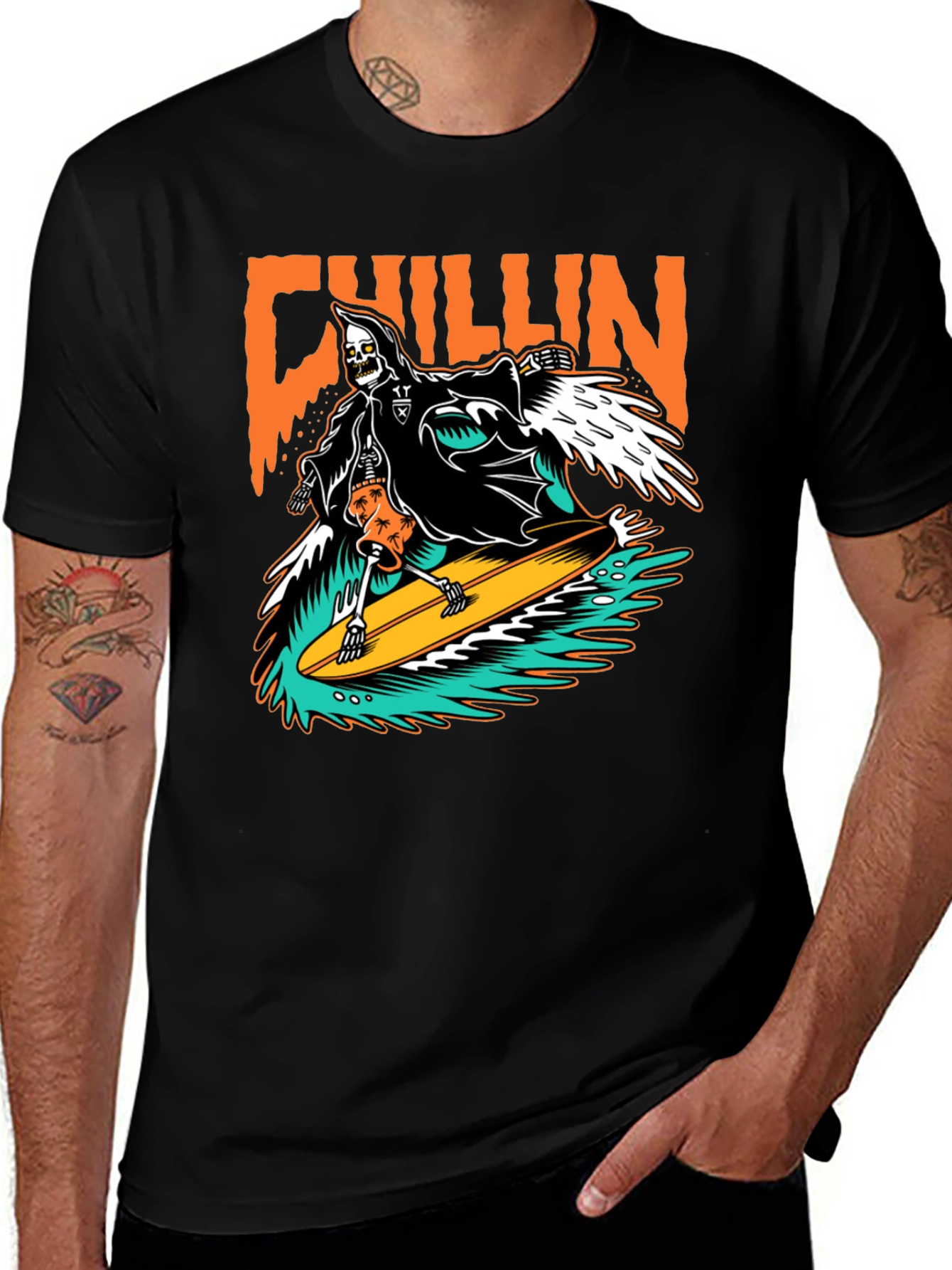 Chillin Grim Reaper Surfing T-Shirt