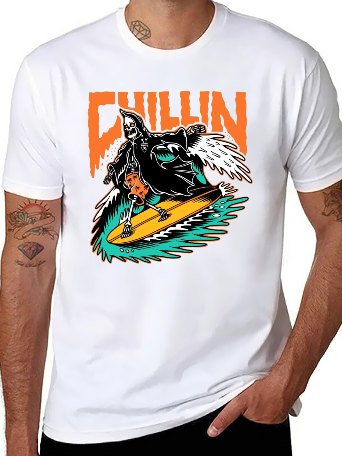 Chillin Grim Reaper Surfing T-Shirt