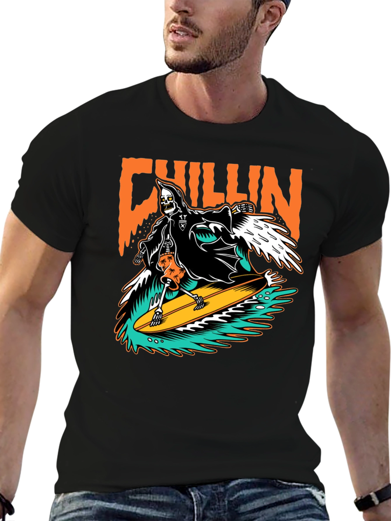 Chillin Grim Reaper Surfing T-Shirt