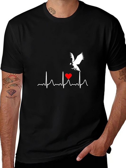 Heartbeat Eagle Graphic Tee - Black Cotton Blend