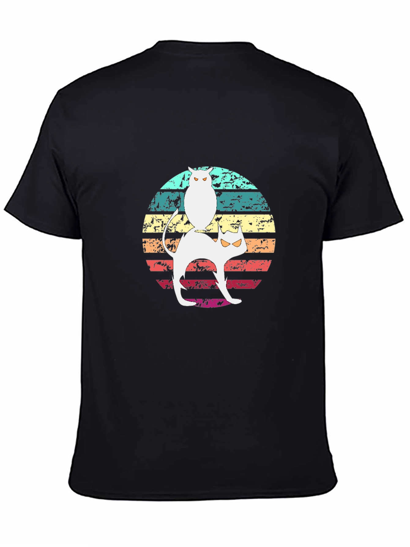 Cat & Owl Graphic Tee - Retro Style
