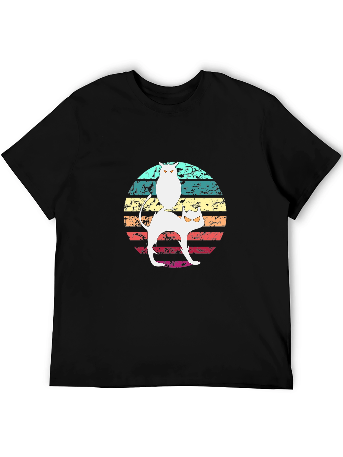 Cat & Owl Graphic Tee - Retro Style