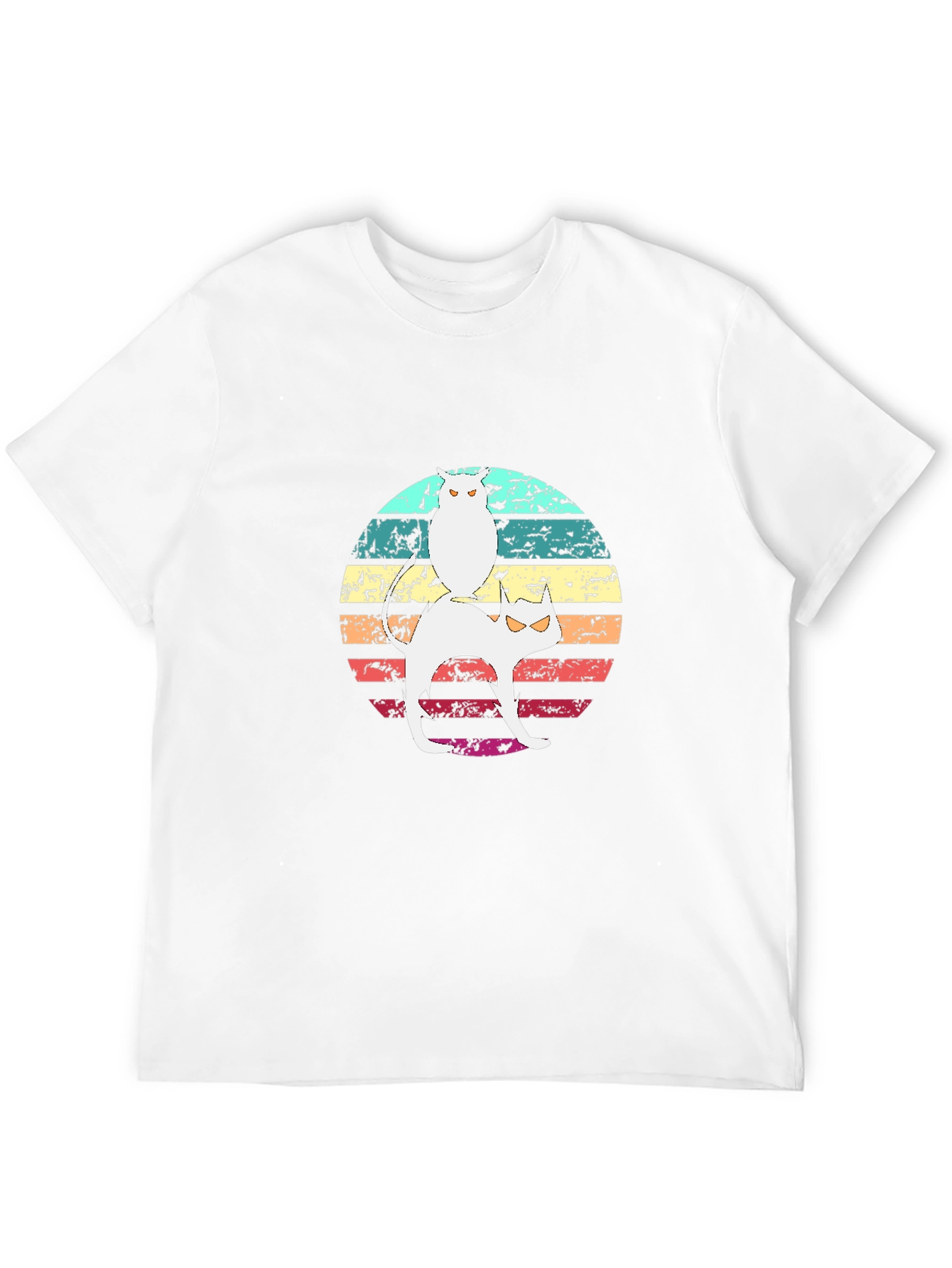 Cat & Owl Graphic Tee - Retro Style