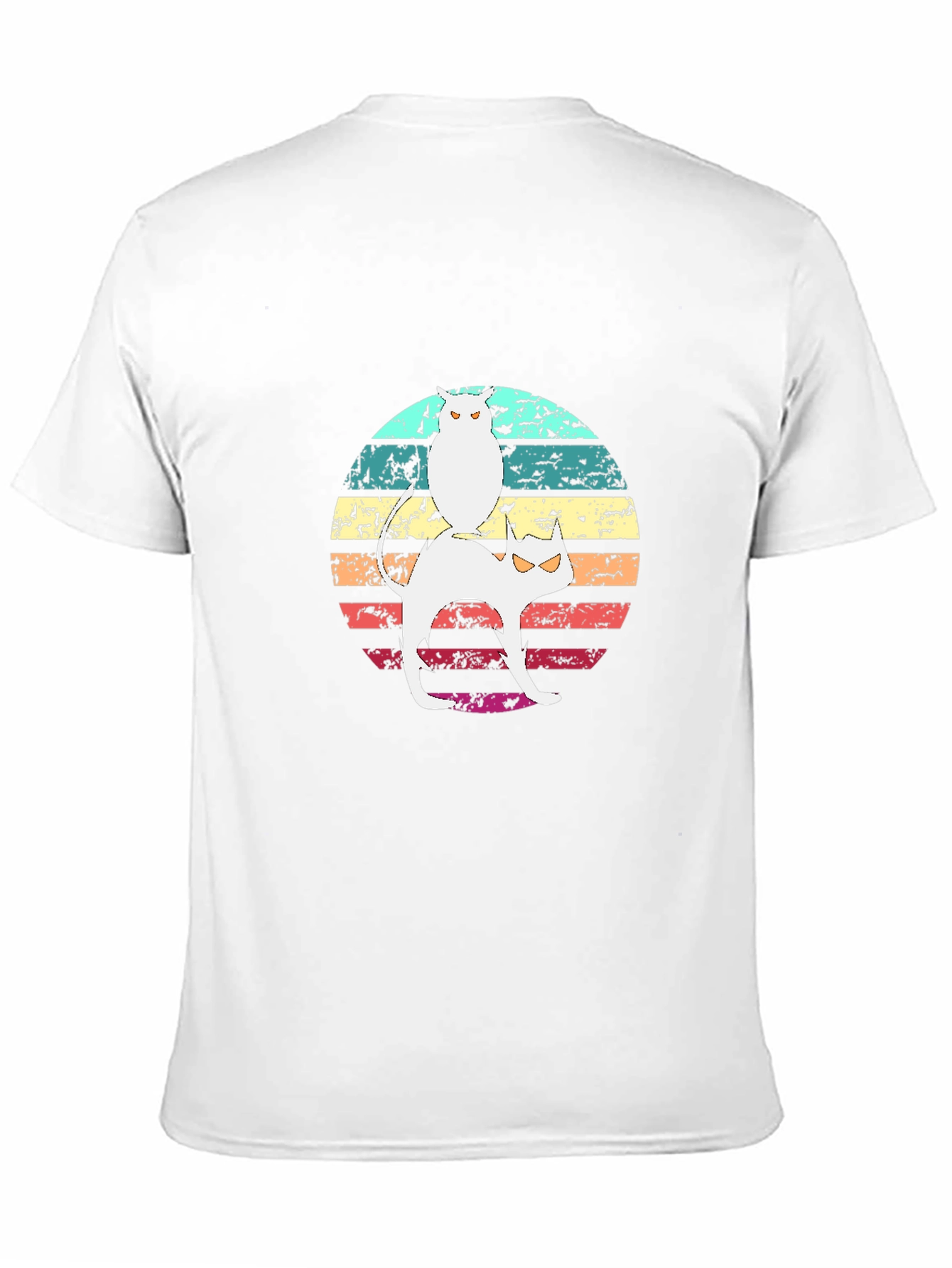 Cat & Owl Graphic Tee - Retro Style