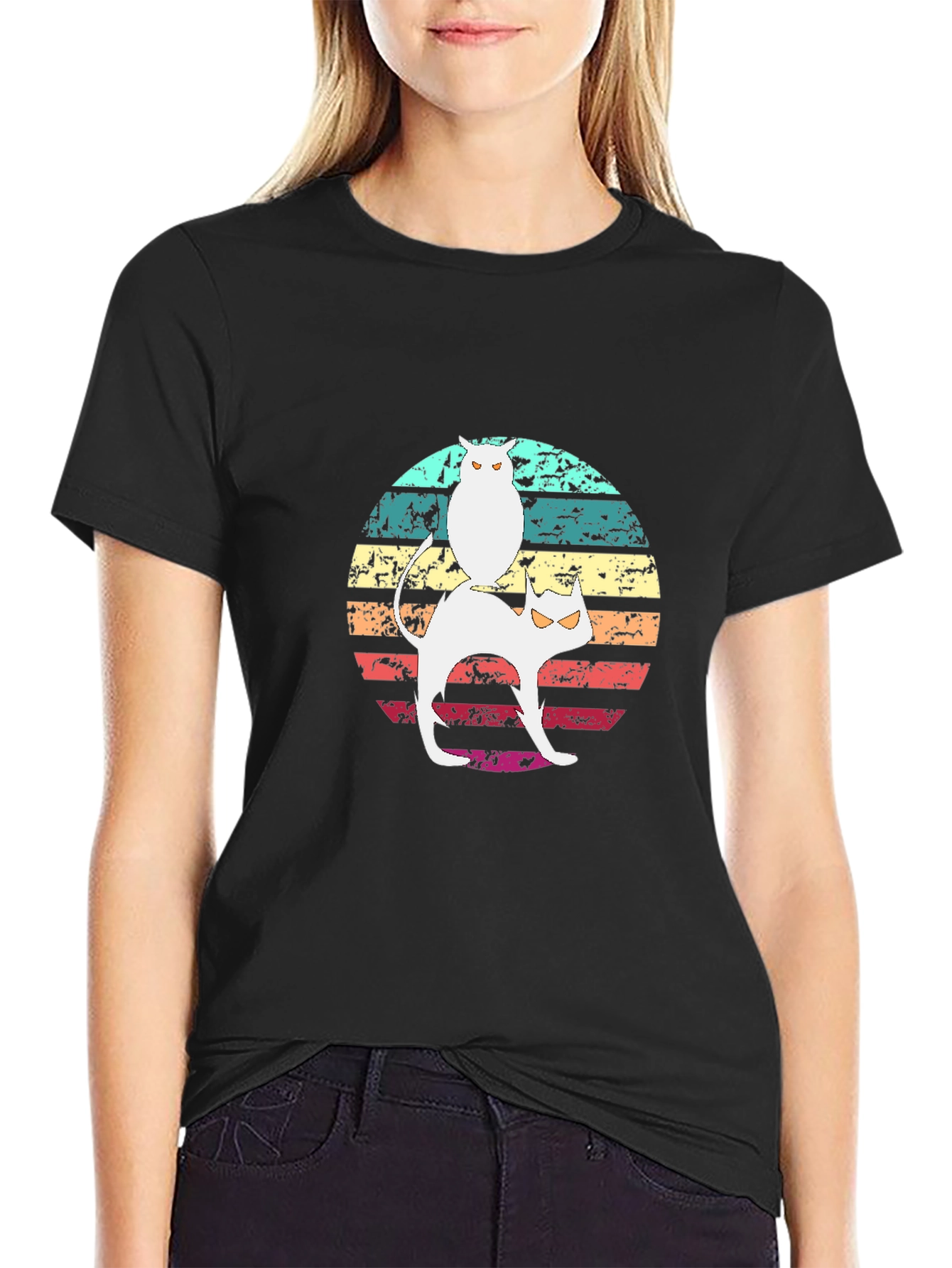 Cat & Owl Graphic Tee - Retro Style