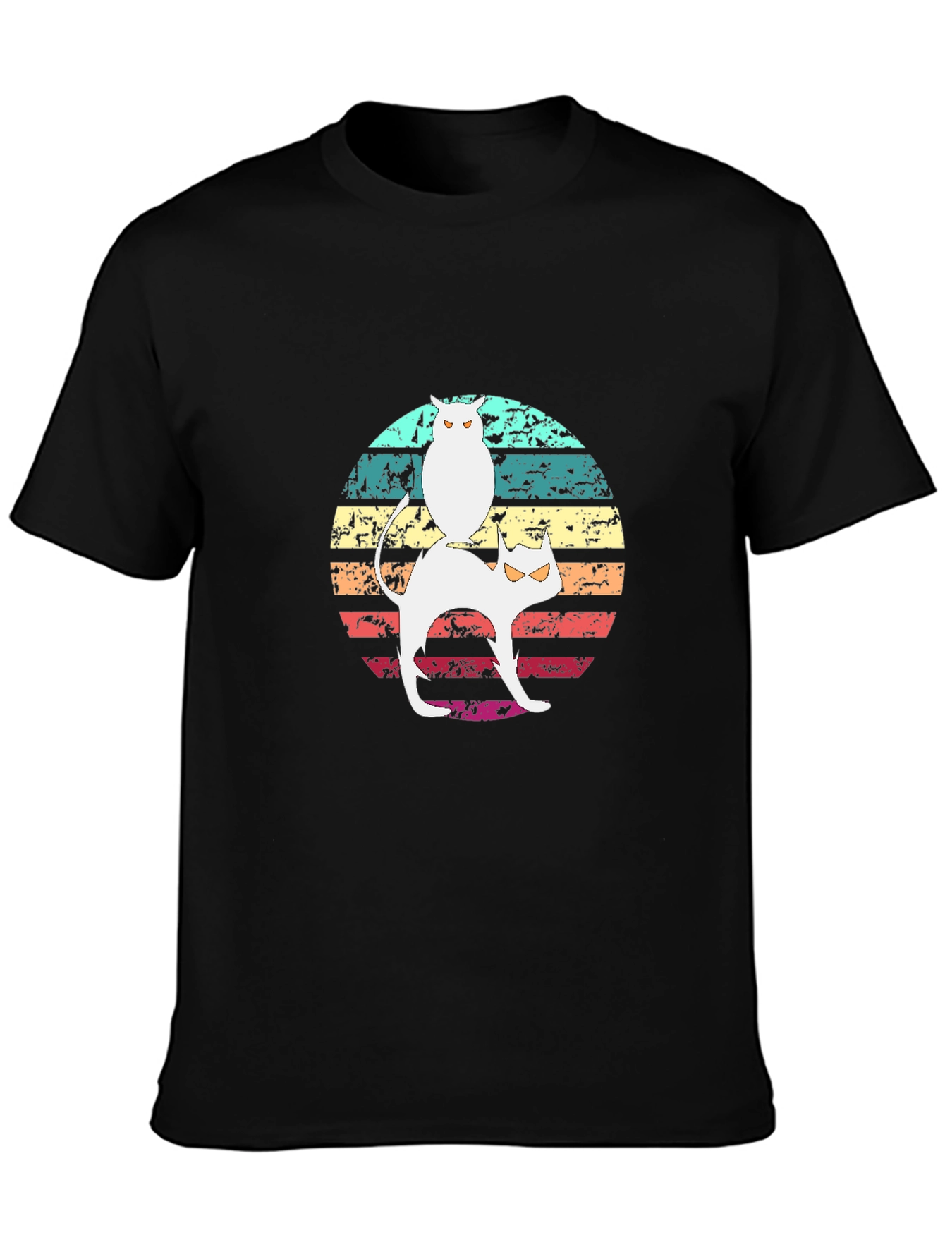 Cat & Owl Graphic Tee - Retro Style