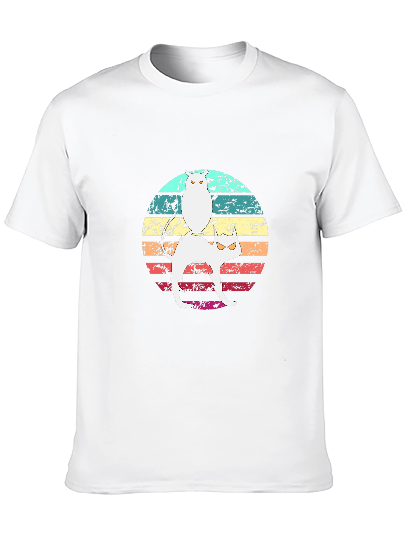 Cat & Owl Graphic Tee - Retro Style