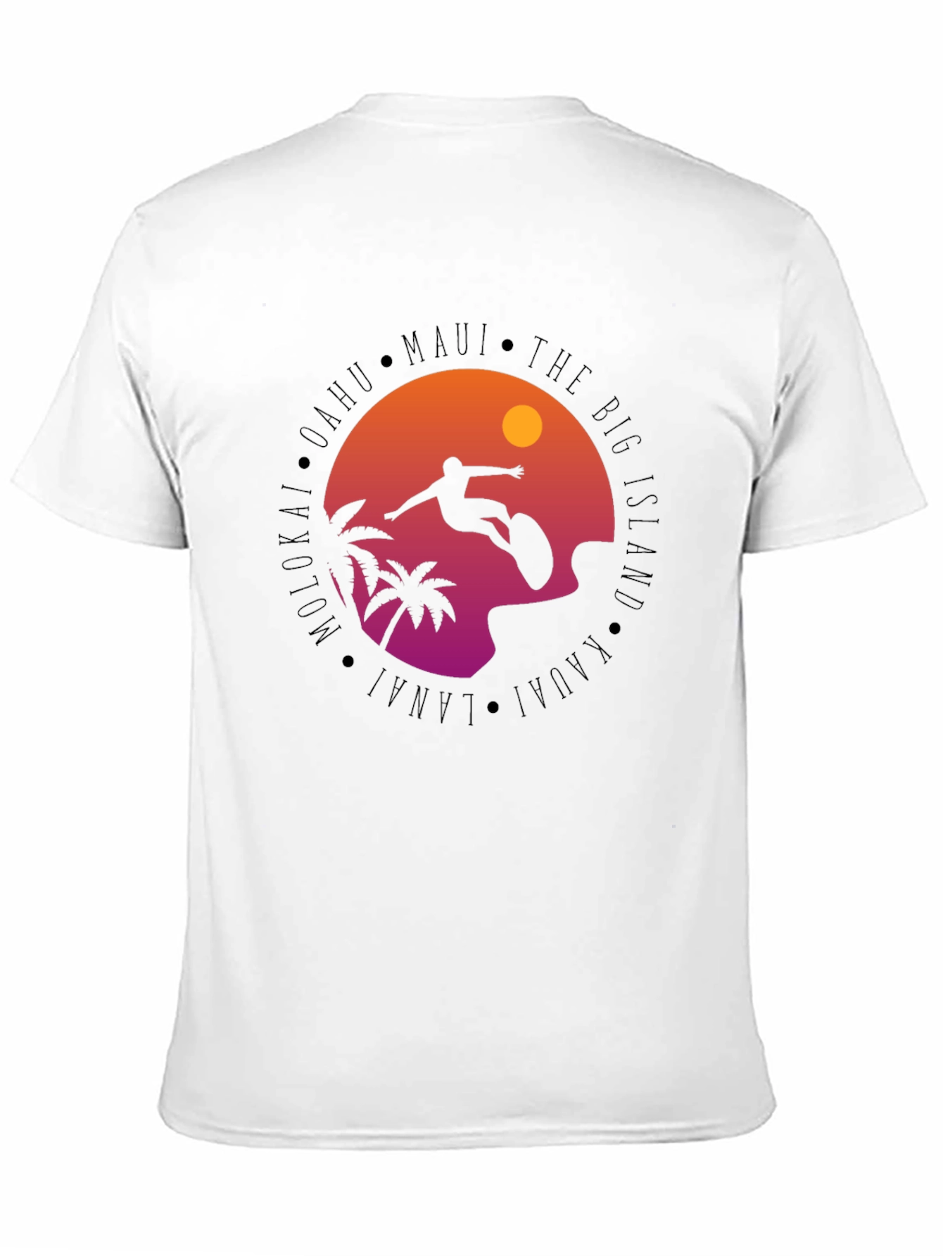Hawaii Islands Surfing Silhouette Black T-Shirt