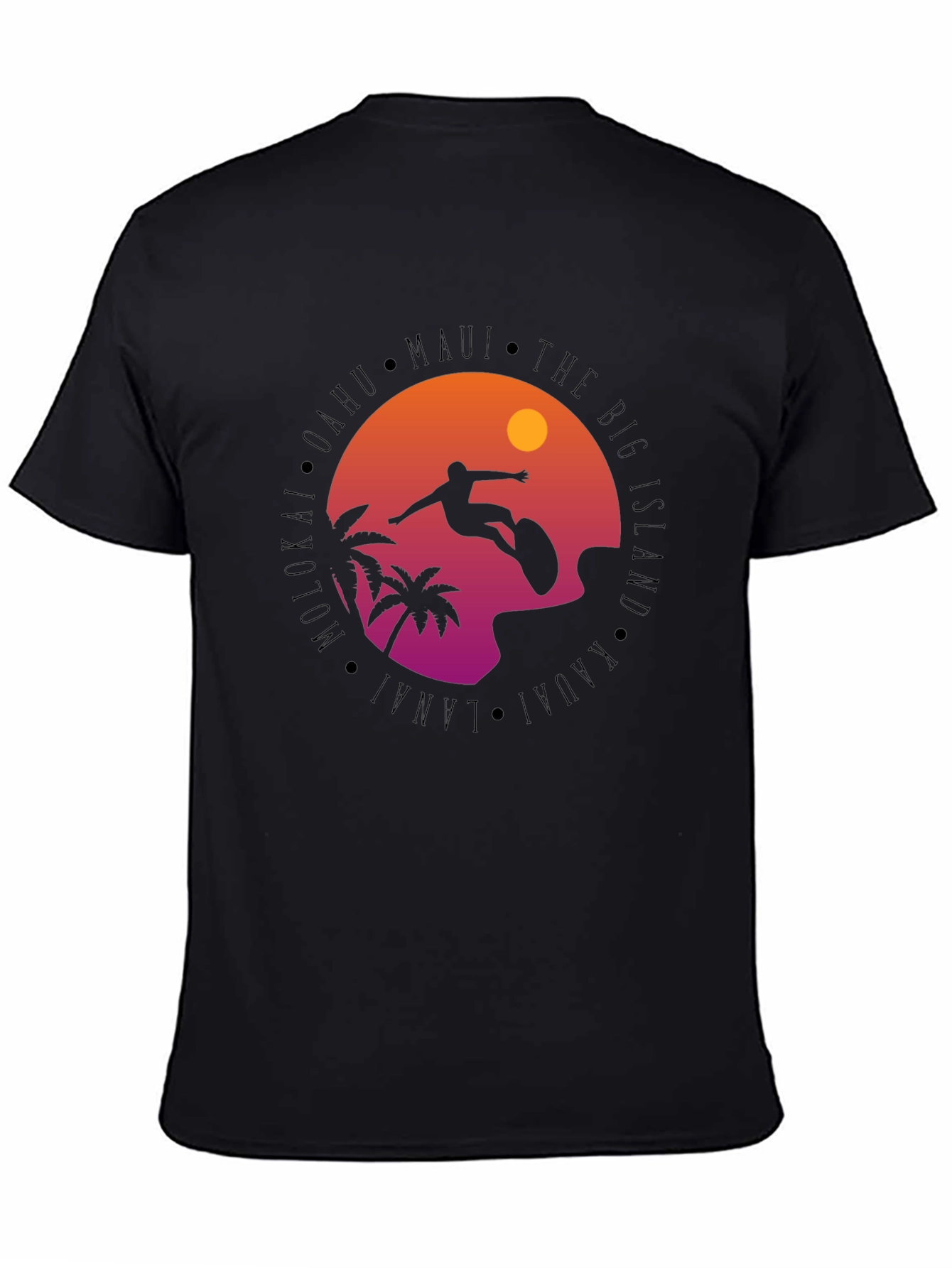 Hawaii Islands Surfing Silhouette Black T-Shirt