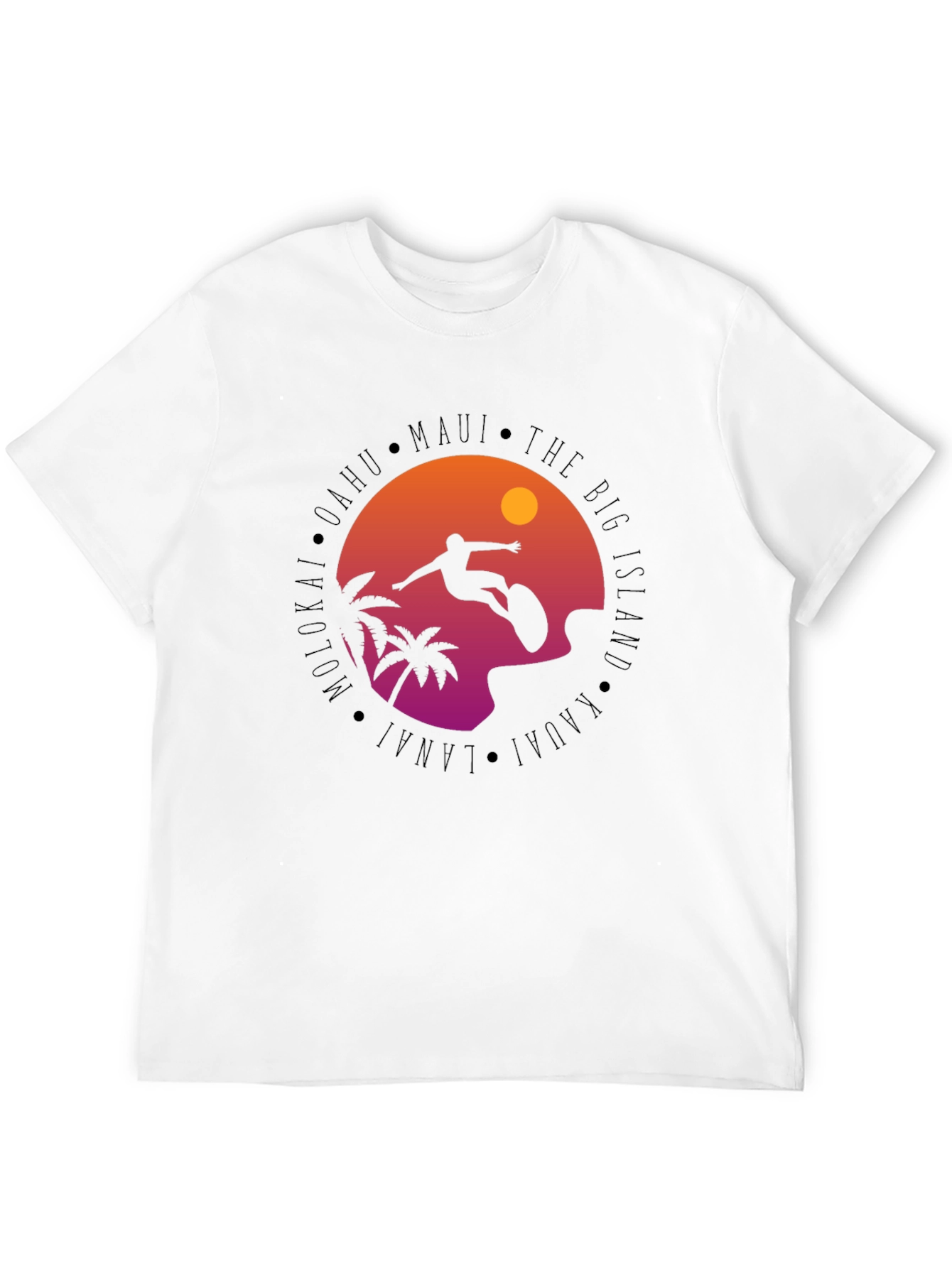 Hawaii Islands Surfing Silhouette Black T-Shirt