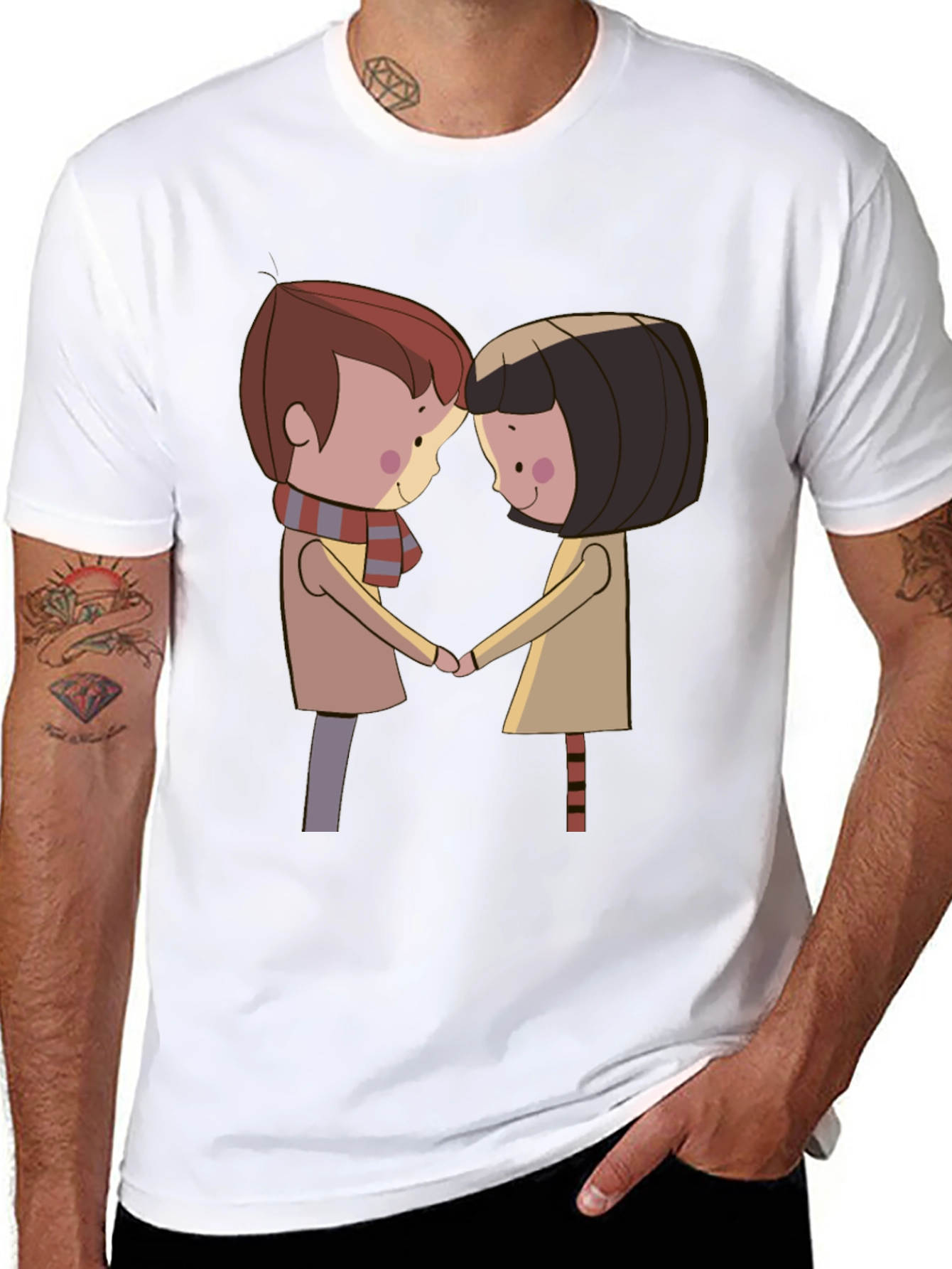 Cartoon Couple Graphic T-Shirt