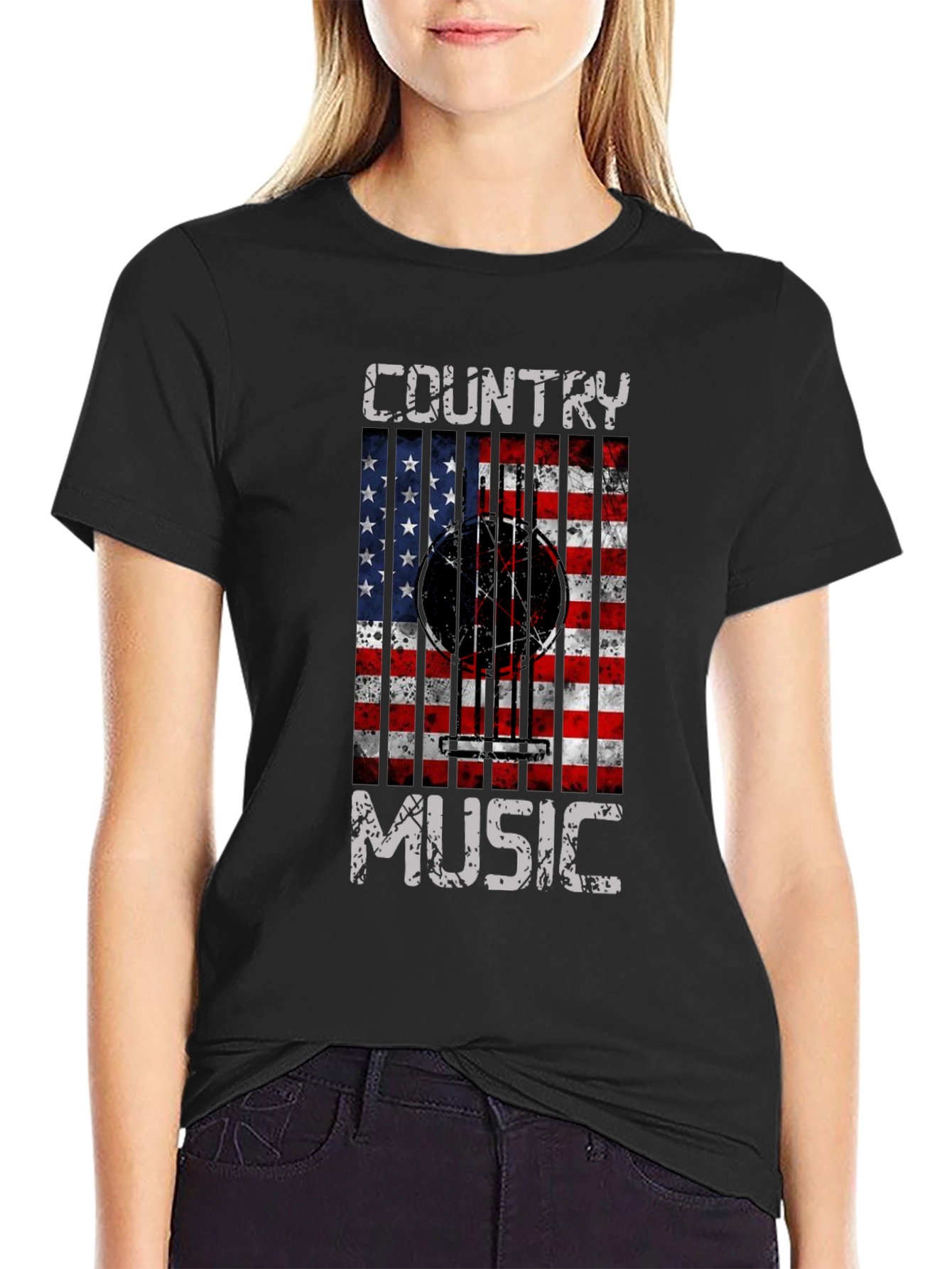 Country Music Guitar USA Flag T-Shirt