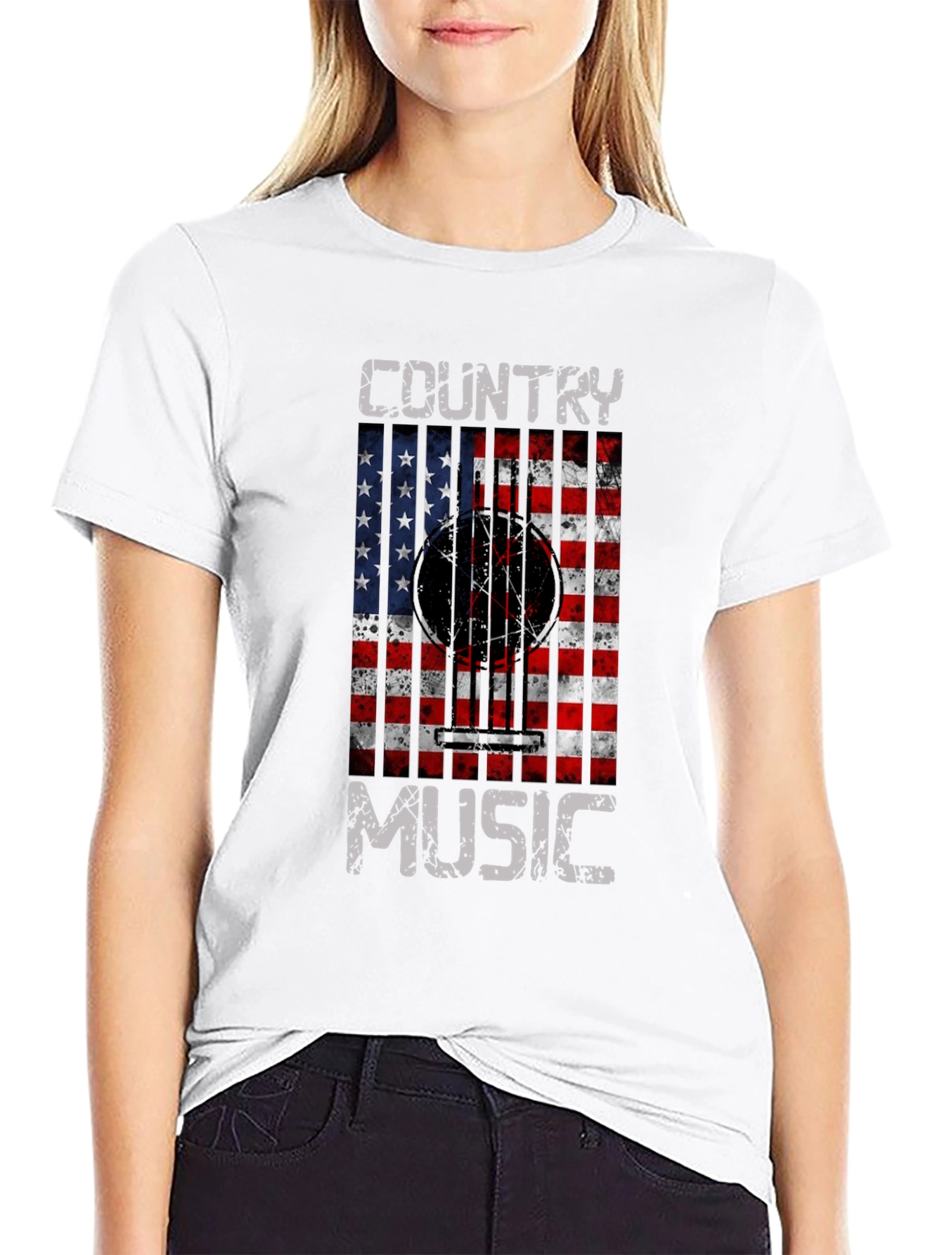 Country Music Guitar USA Flag T-Shirt
