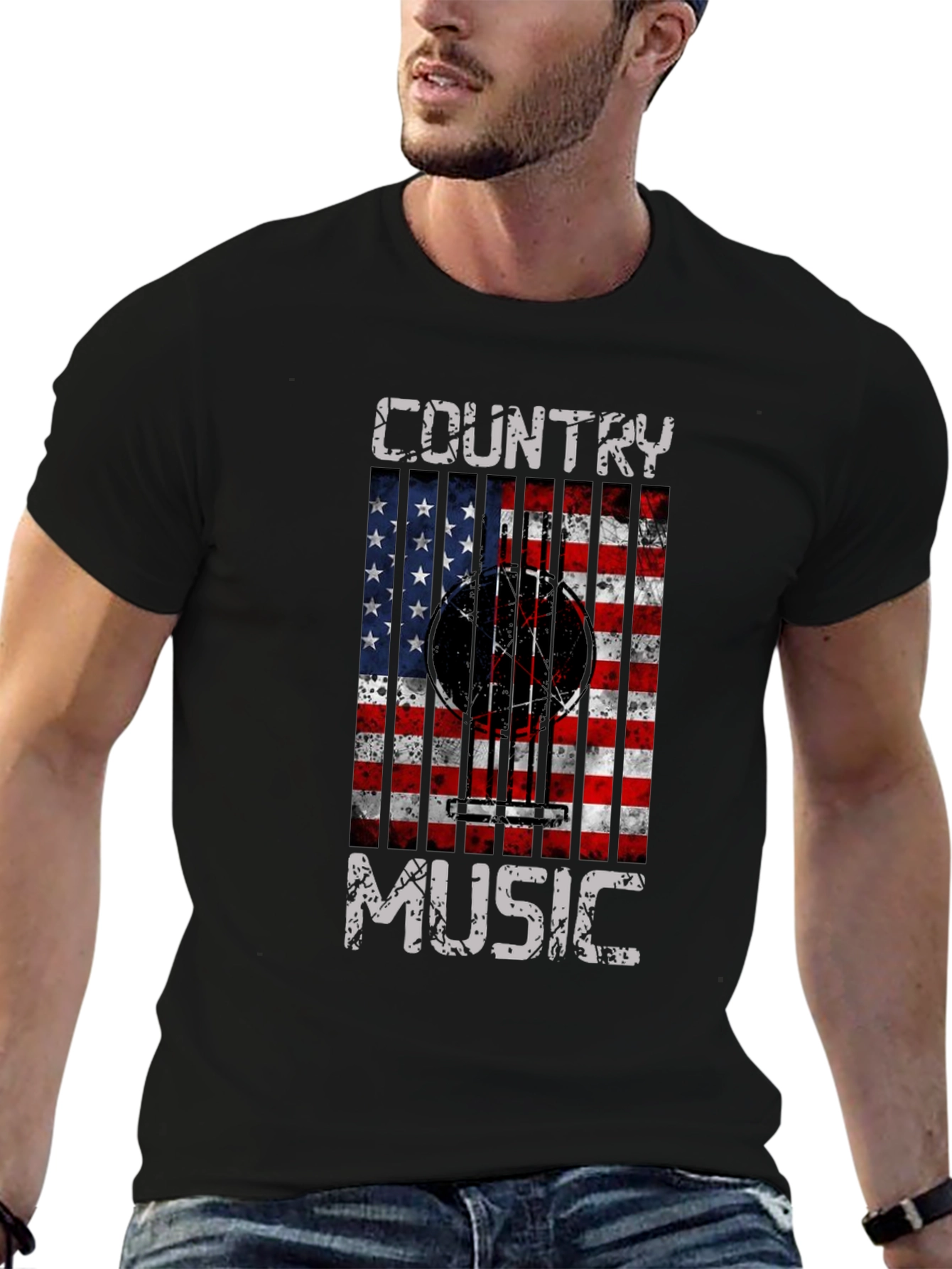 Country Music Guitar USA Flag T-Shirt