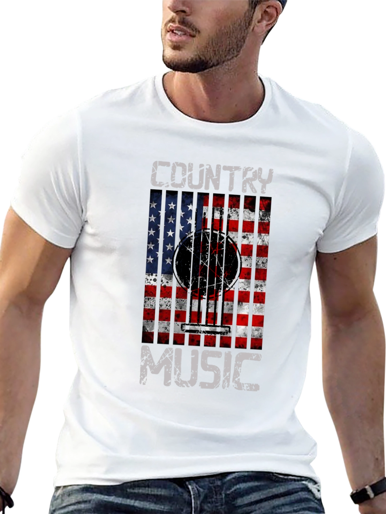 Country Music Guitar USA Flag T-Shirt