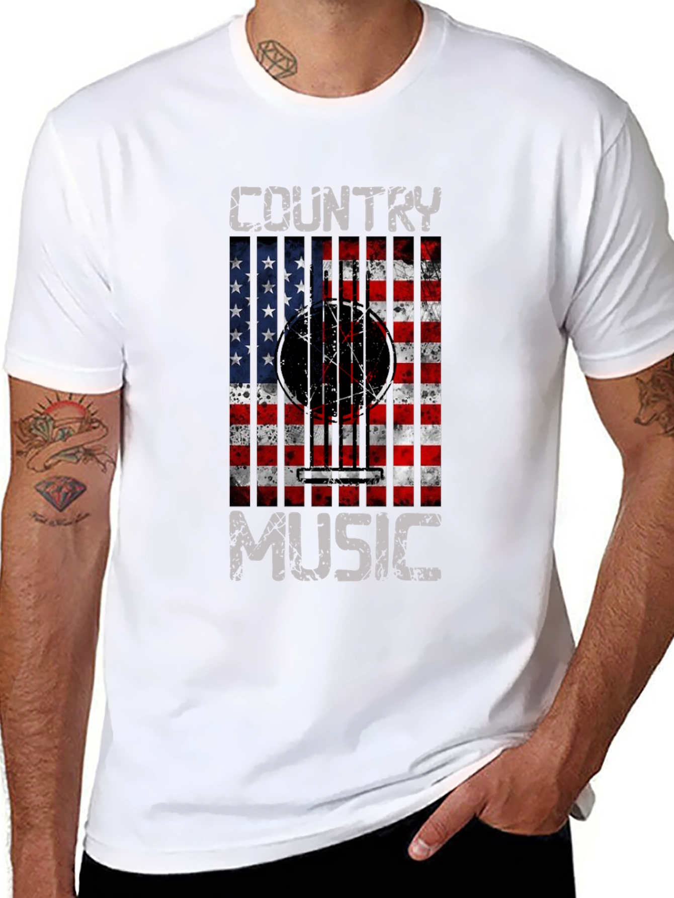 Country Music Guitar USA Flag T-Shirt