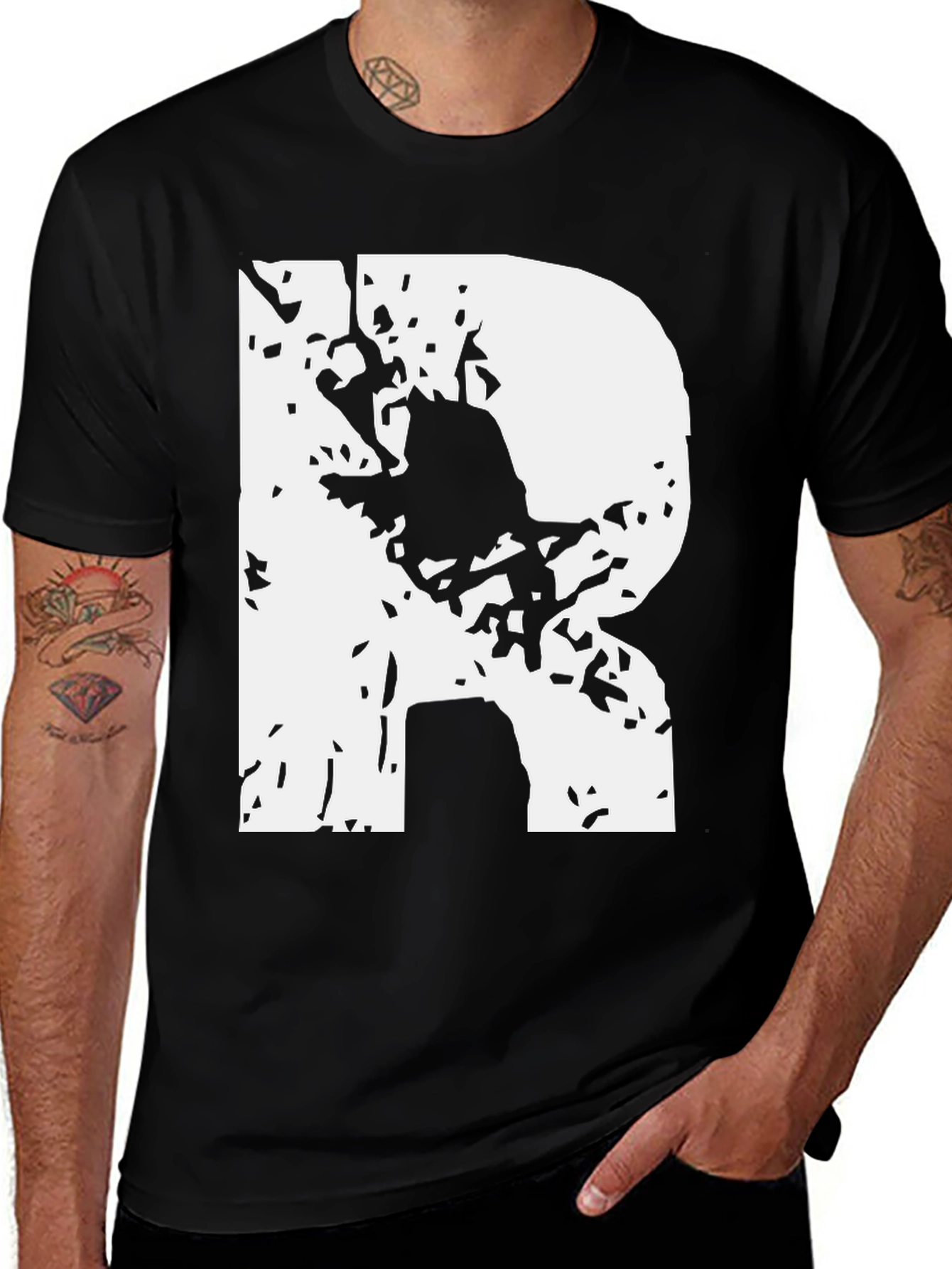 Abstract R Graphic Tee - Black Cotton Blend