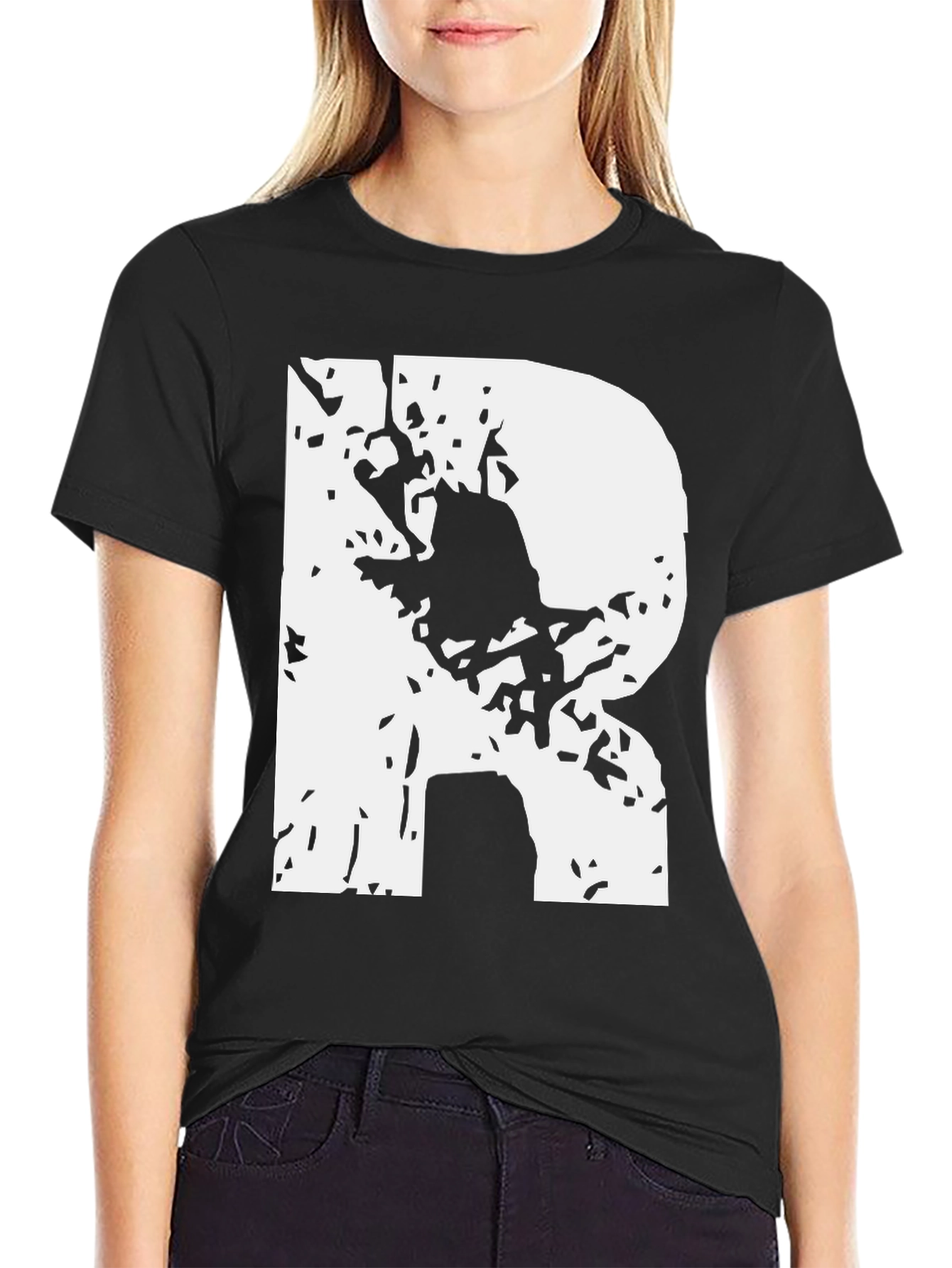 Abstract R Graphic Tee - Black Cotton Blend