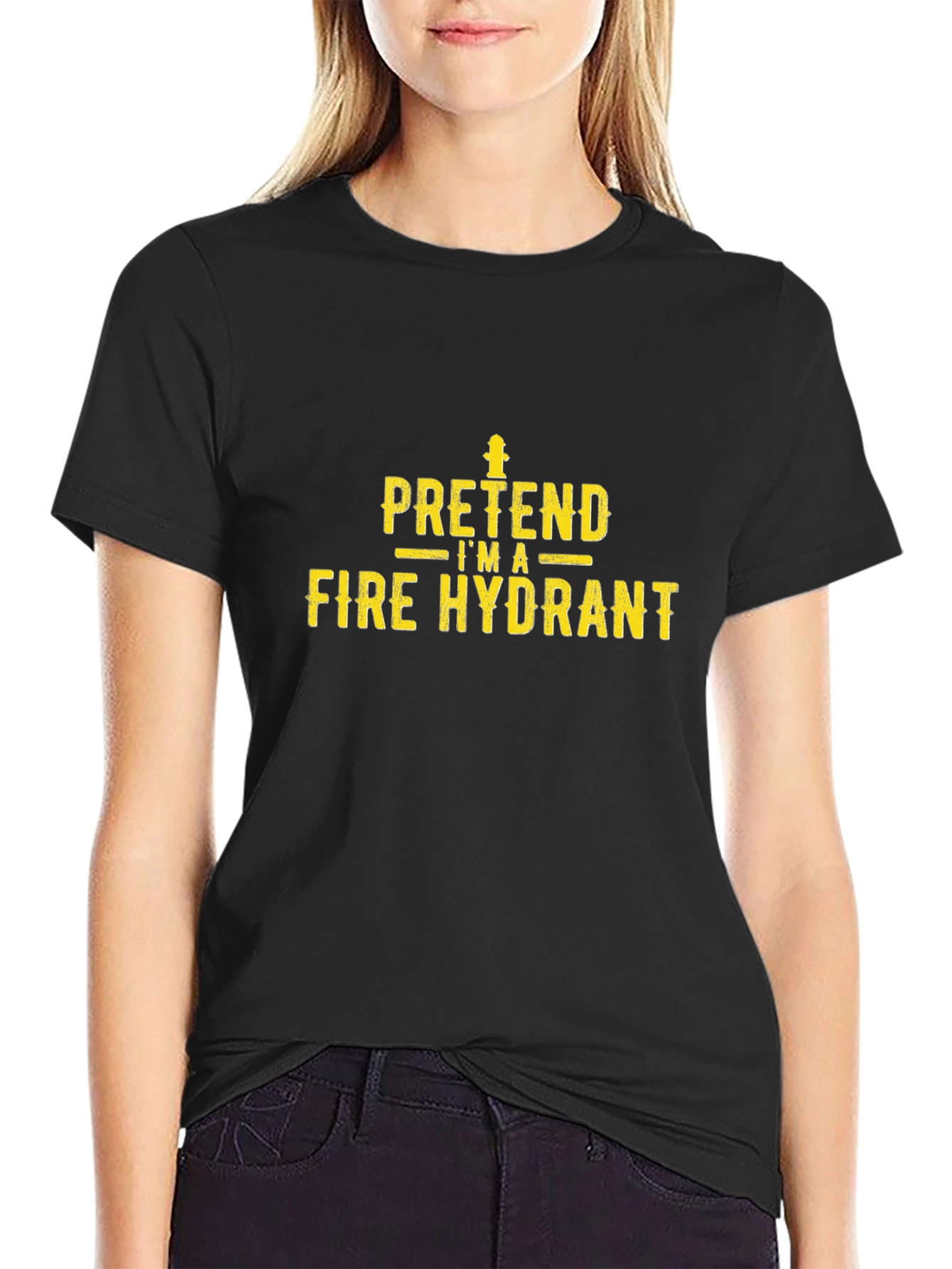 Pretend Im A Fire Hydrant Funny Black T-Shirt