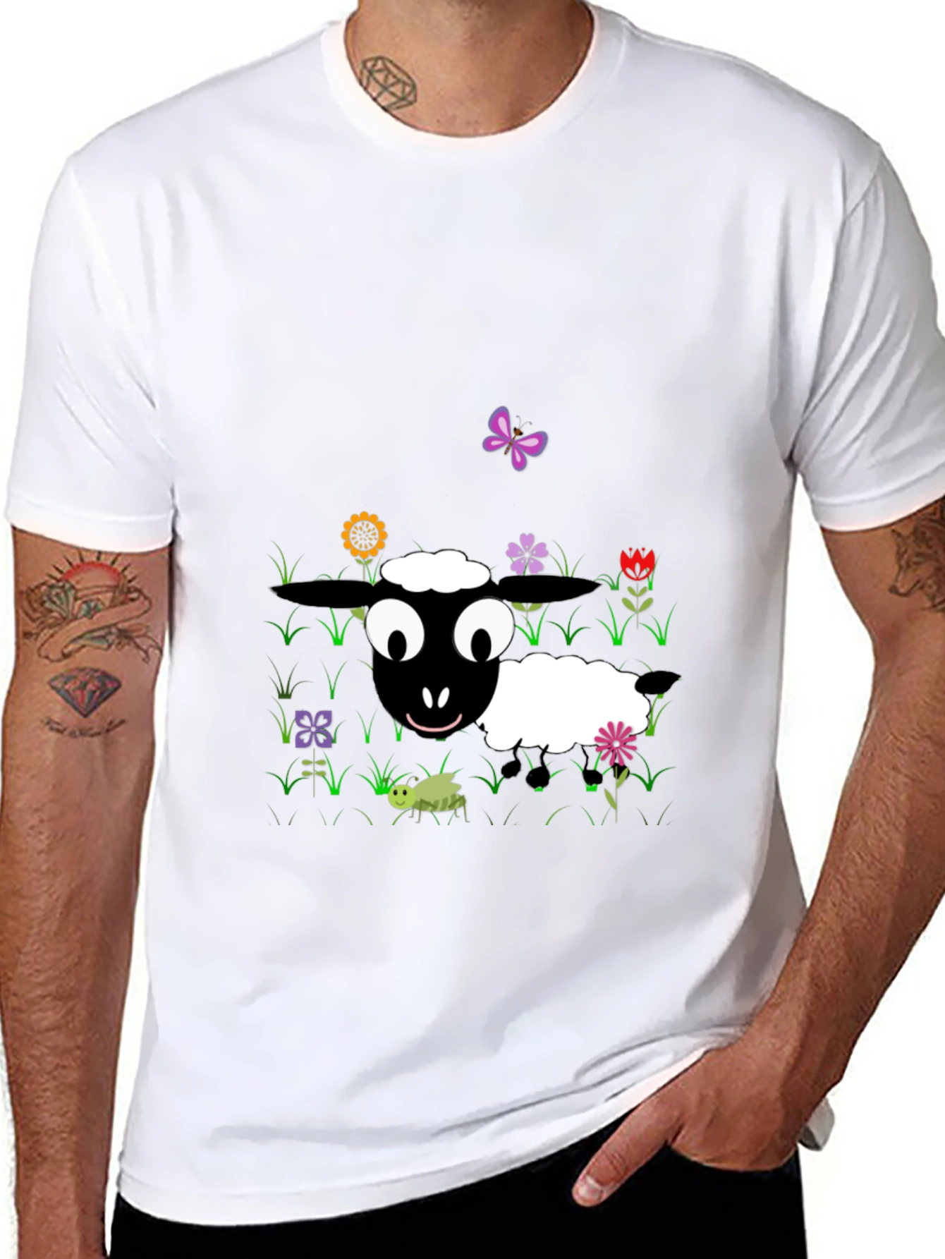 Cartoon Sheep Graphic Tee - Black