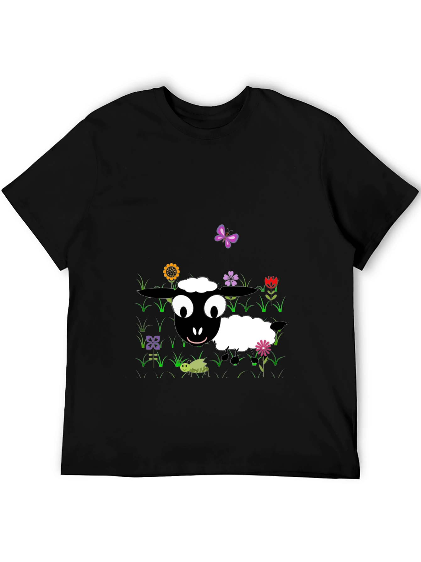 Cartoon Sheep Graphic Tee - Black