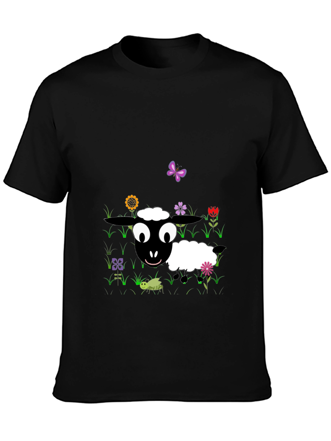 Cartoon Sheep Graphic Tee - Black