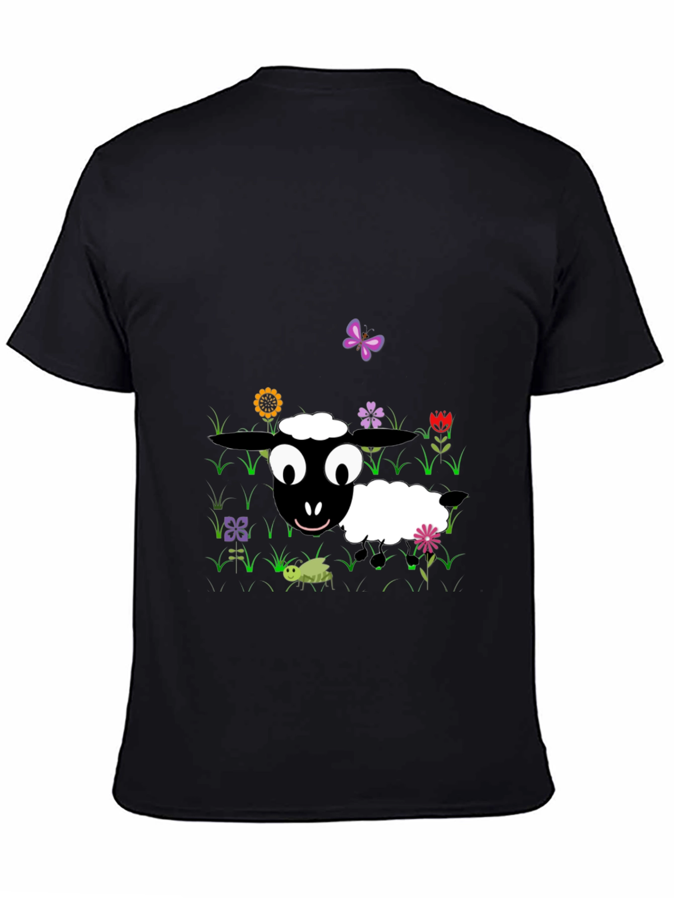 Cartoon Sheep Graphic Tee - Black