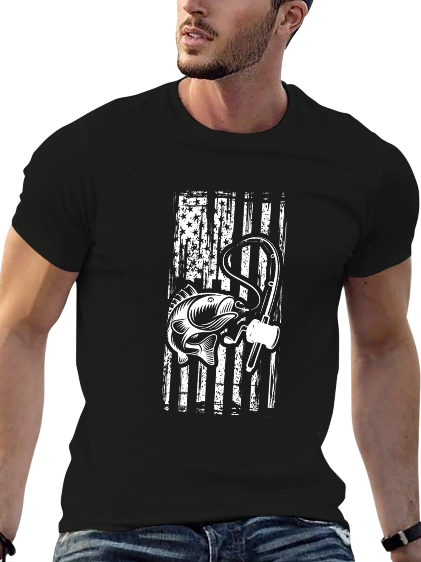 Fishing USA Flag Graphic Tee - Patriotic Angler Shirt