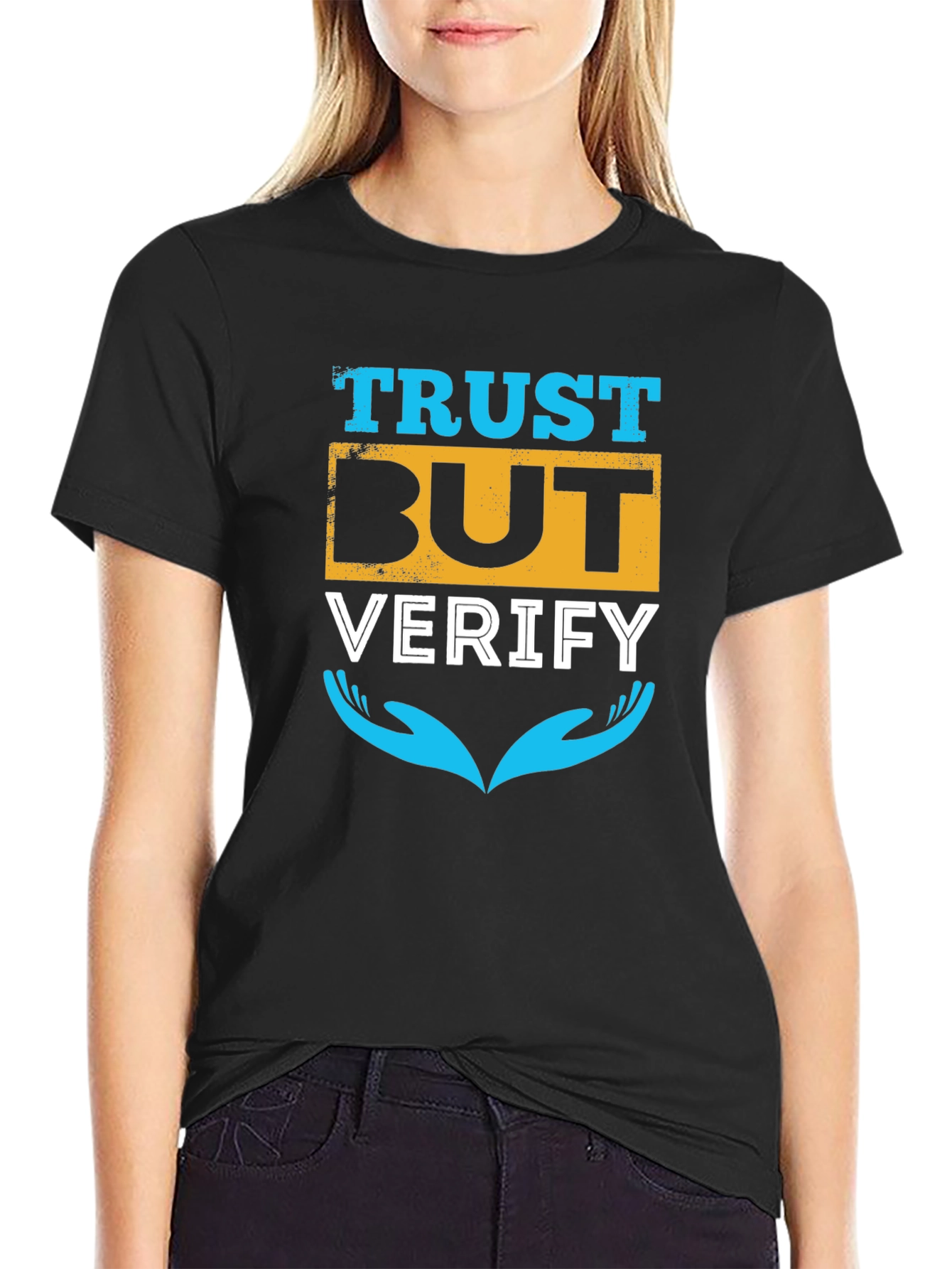 Trust But Verify Black Graphic T-Shirt