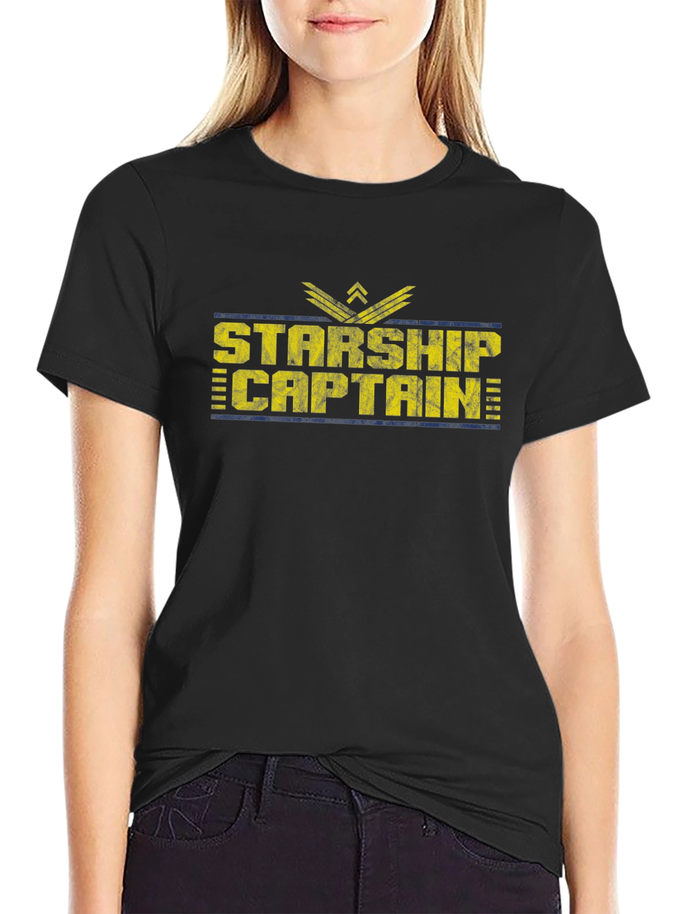 Starship Captain Black Graphic T-Shirt