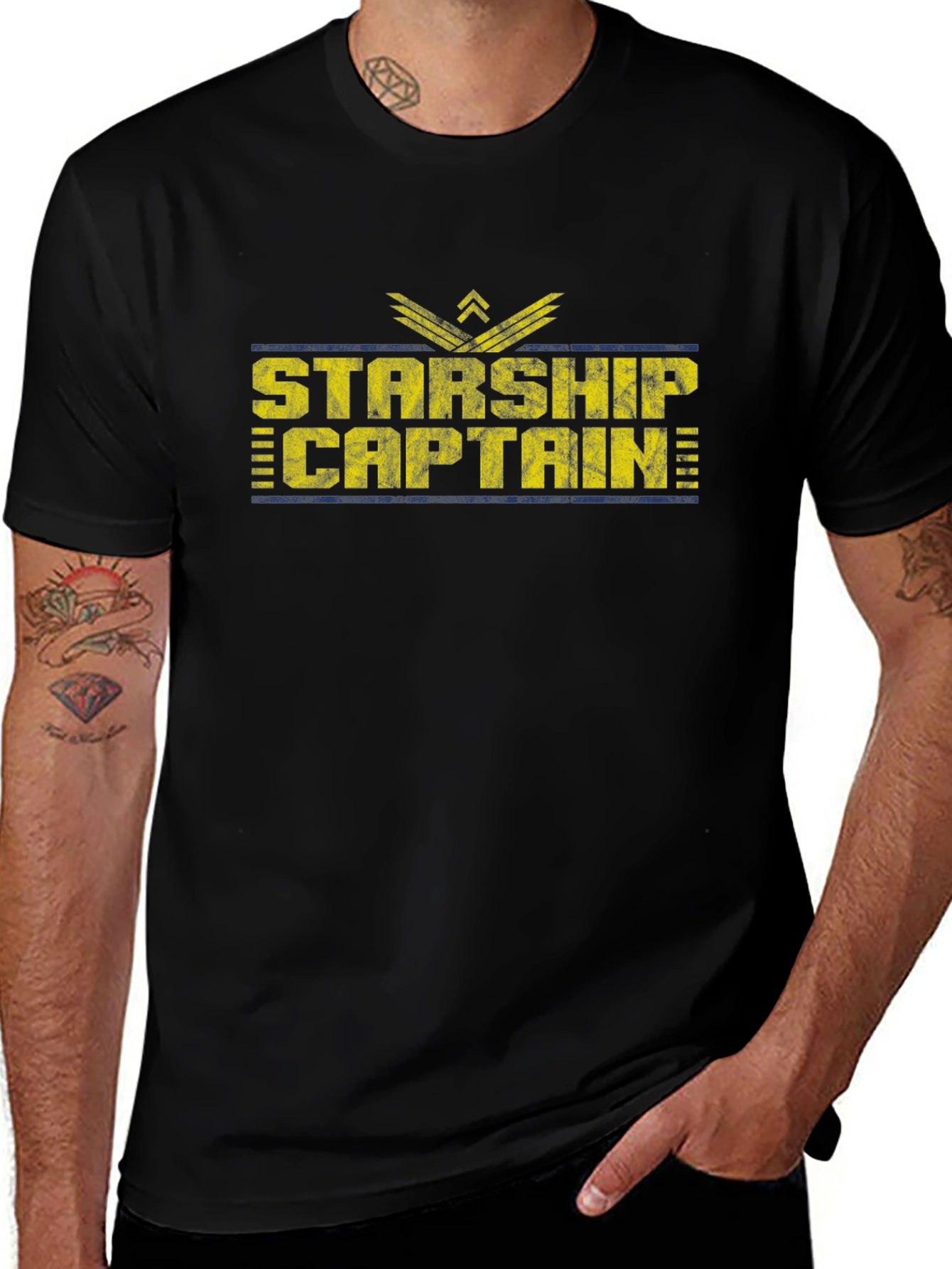 Starship Captain Black Graphic T-Shirt