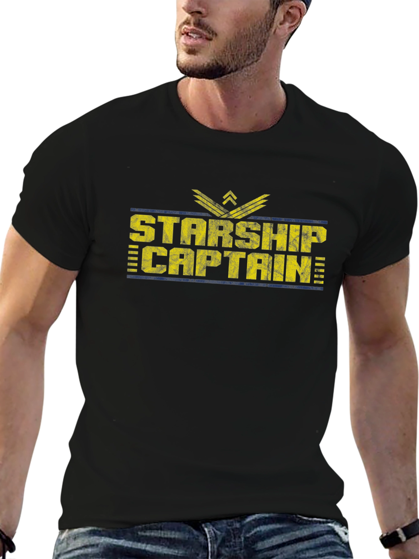 Starship Captain Black Graphic T-Shirt