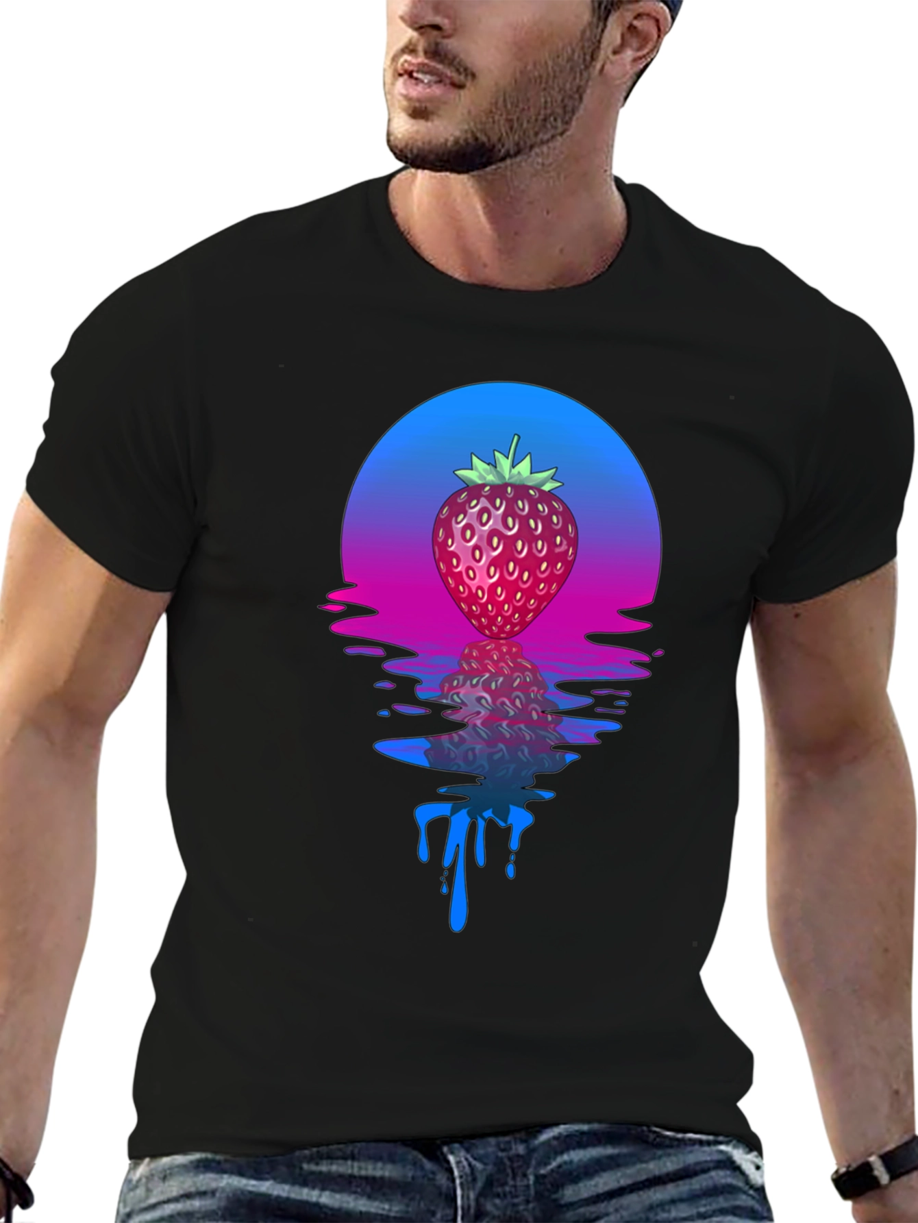 Strawberry Sunset Graphic Tee - Cool Retro Design