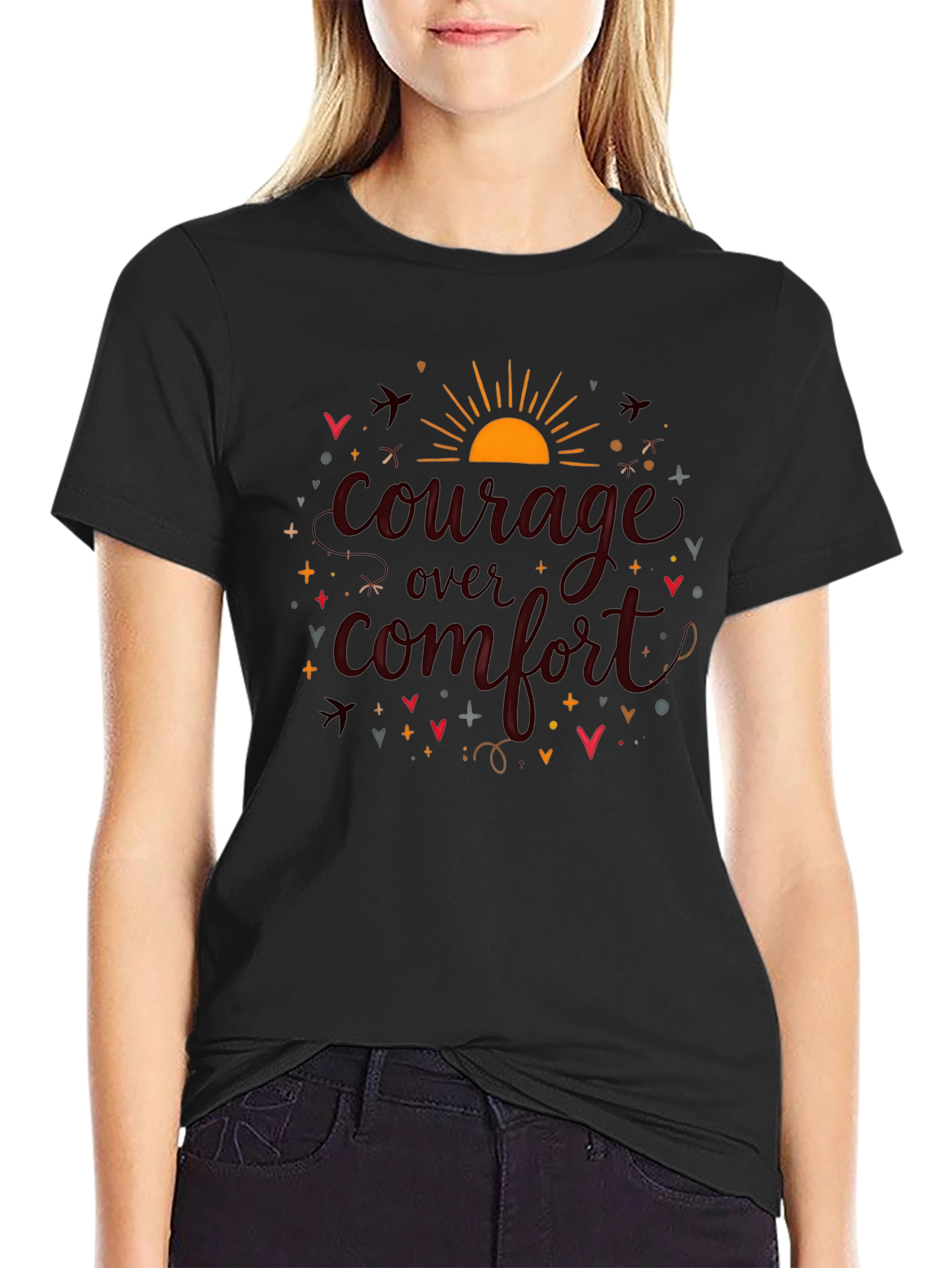 Courage Over Comfort Graphic Black T-Shirt