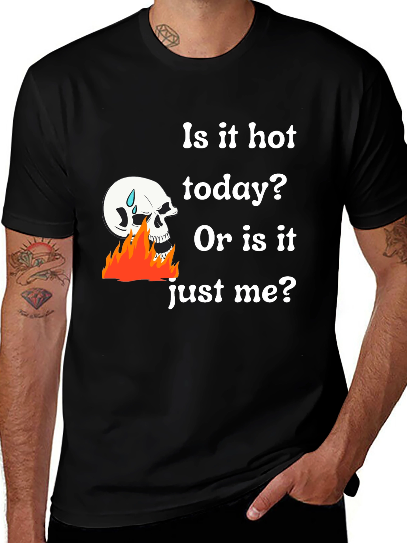 Humorous Skull on Fire Graphic T-Shirt