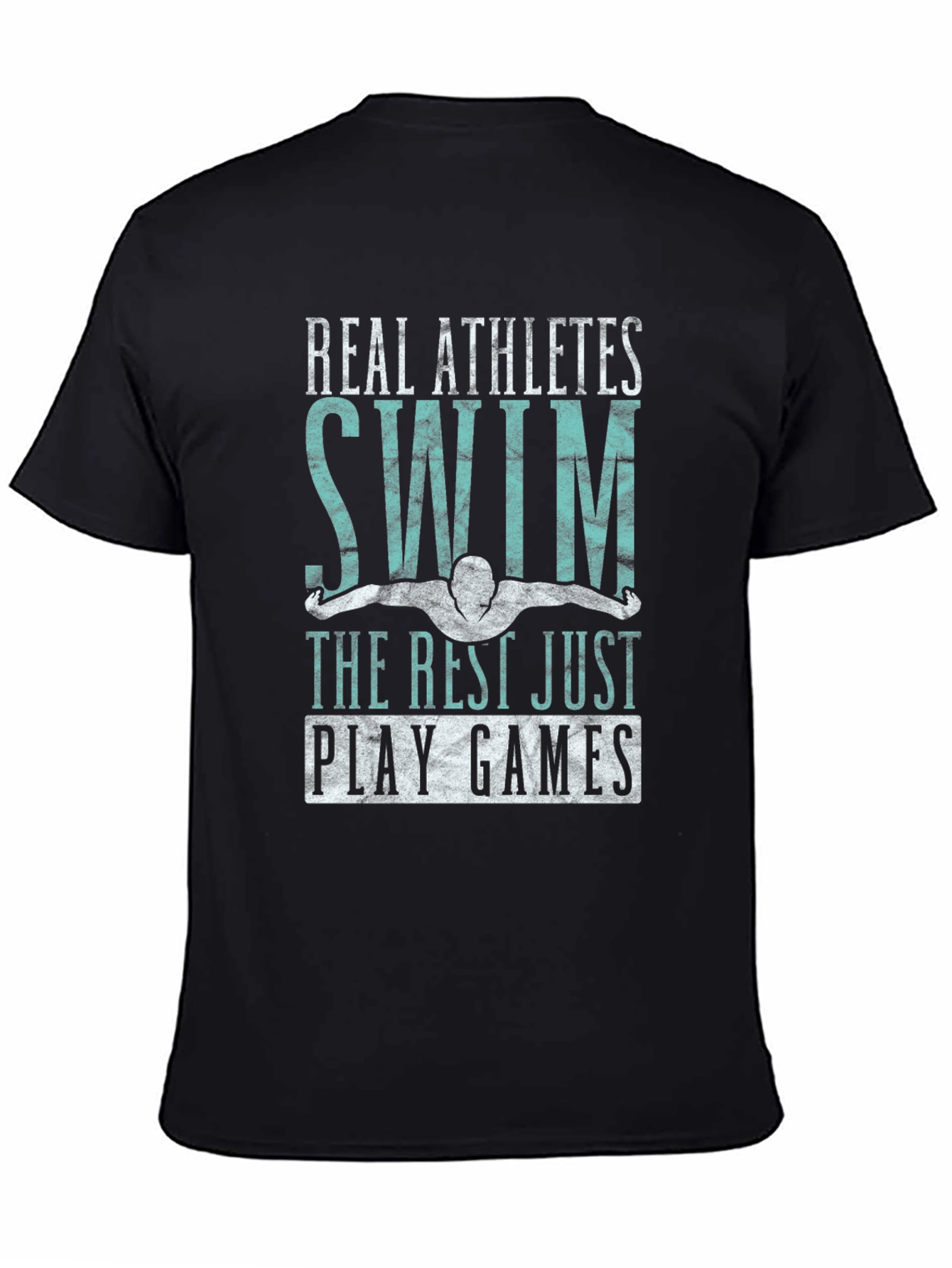 Real Athletes Swim Black Graphic T-Shirt