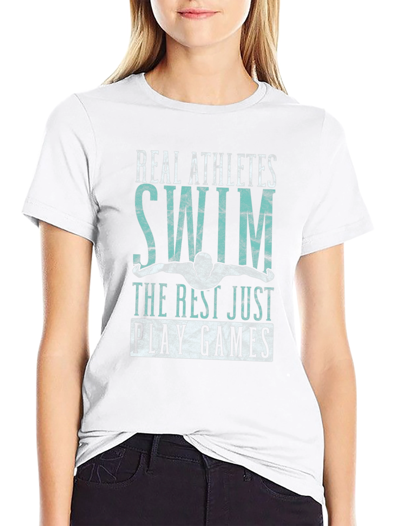 Real Athletes Swim Black Graphic T-Shirt