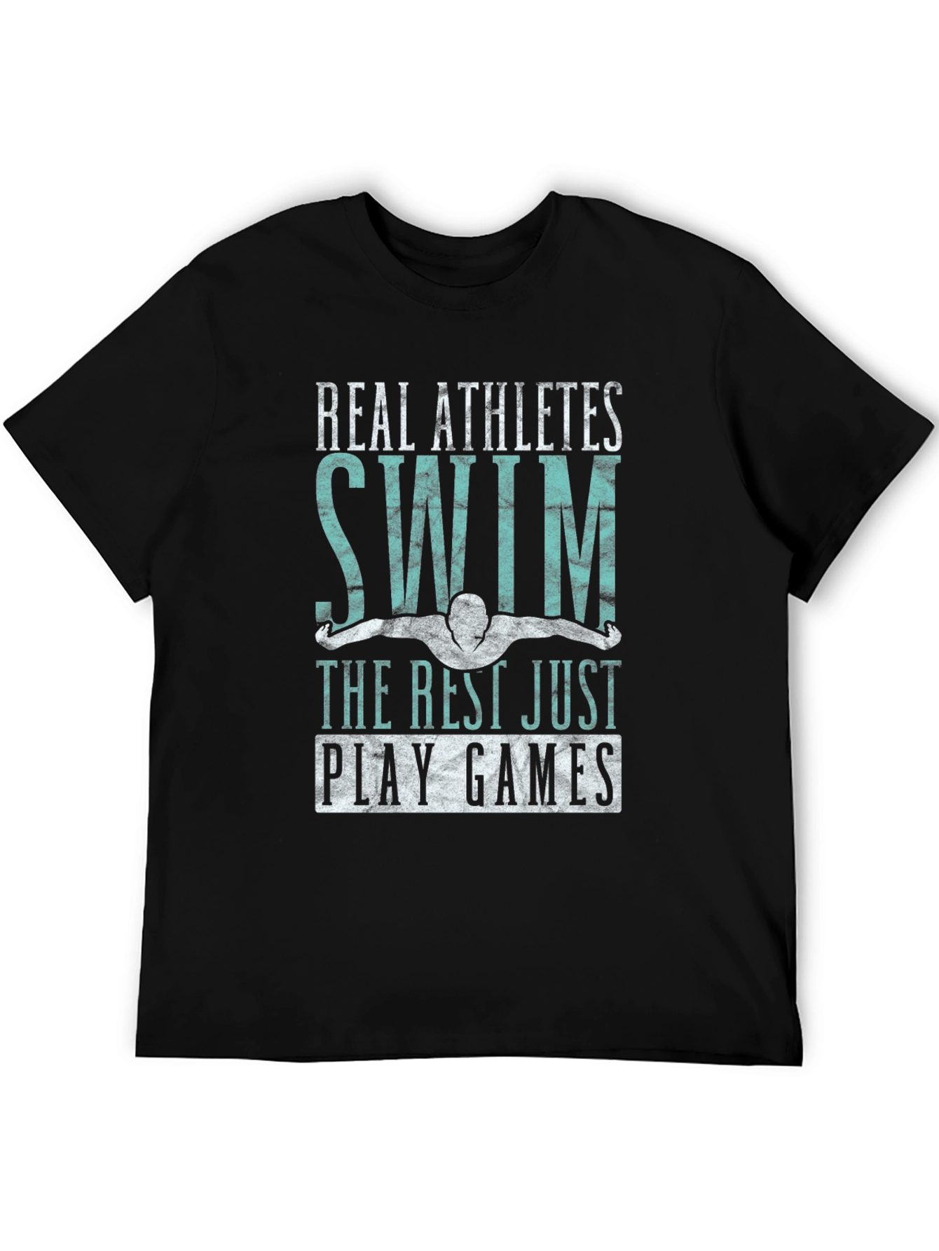 Real Athletes Swim Black Graphic T-Shirt