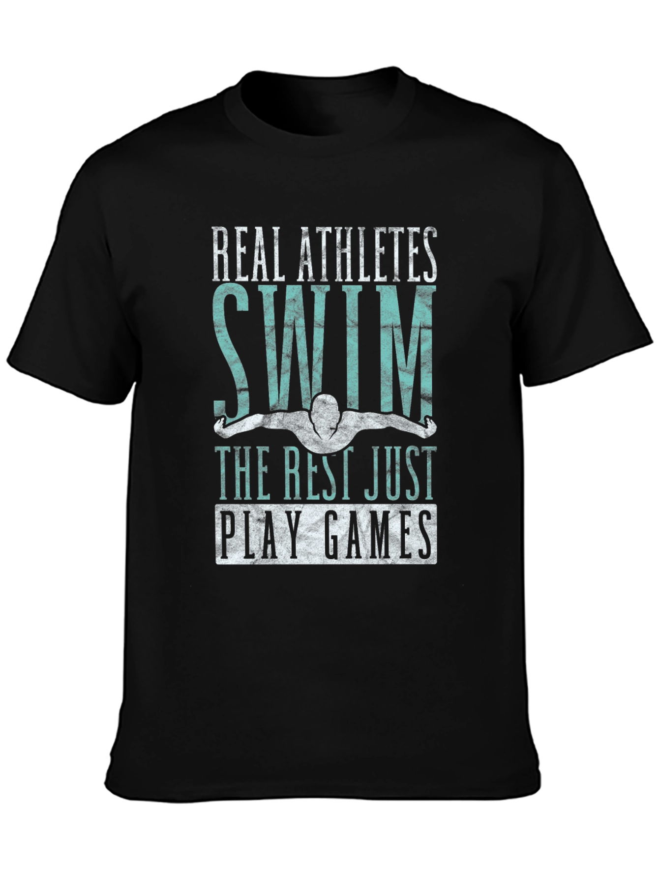 Real Athletes Swim Black Graphic T-Shirt