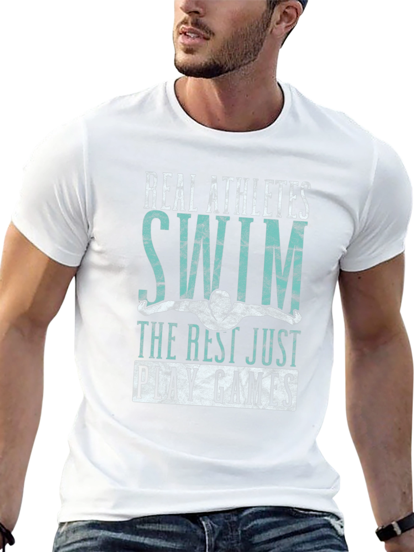 Real Athletes Swim Black Graphic T-Shirt